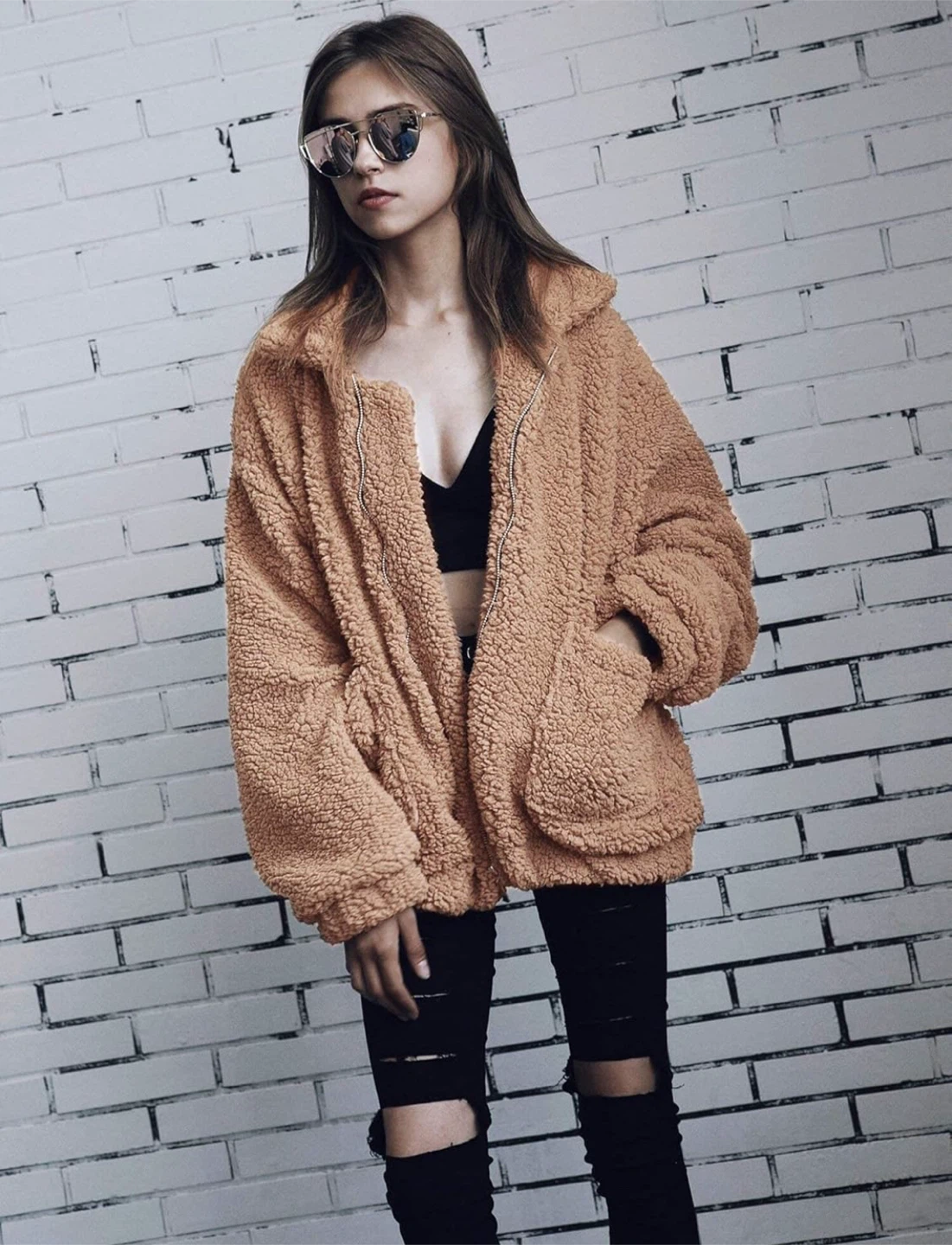 NEW! PRETTYGARDEN Sherpa Shearling Brown Teddy Bear Jacket - photo 3