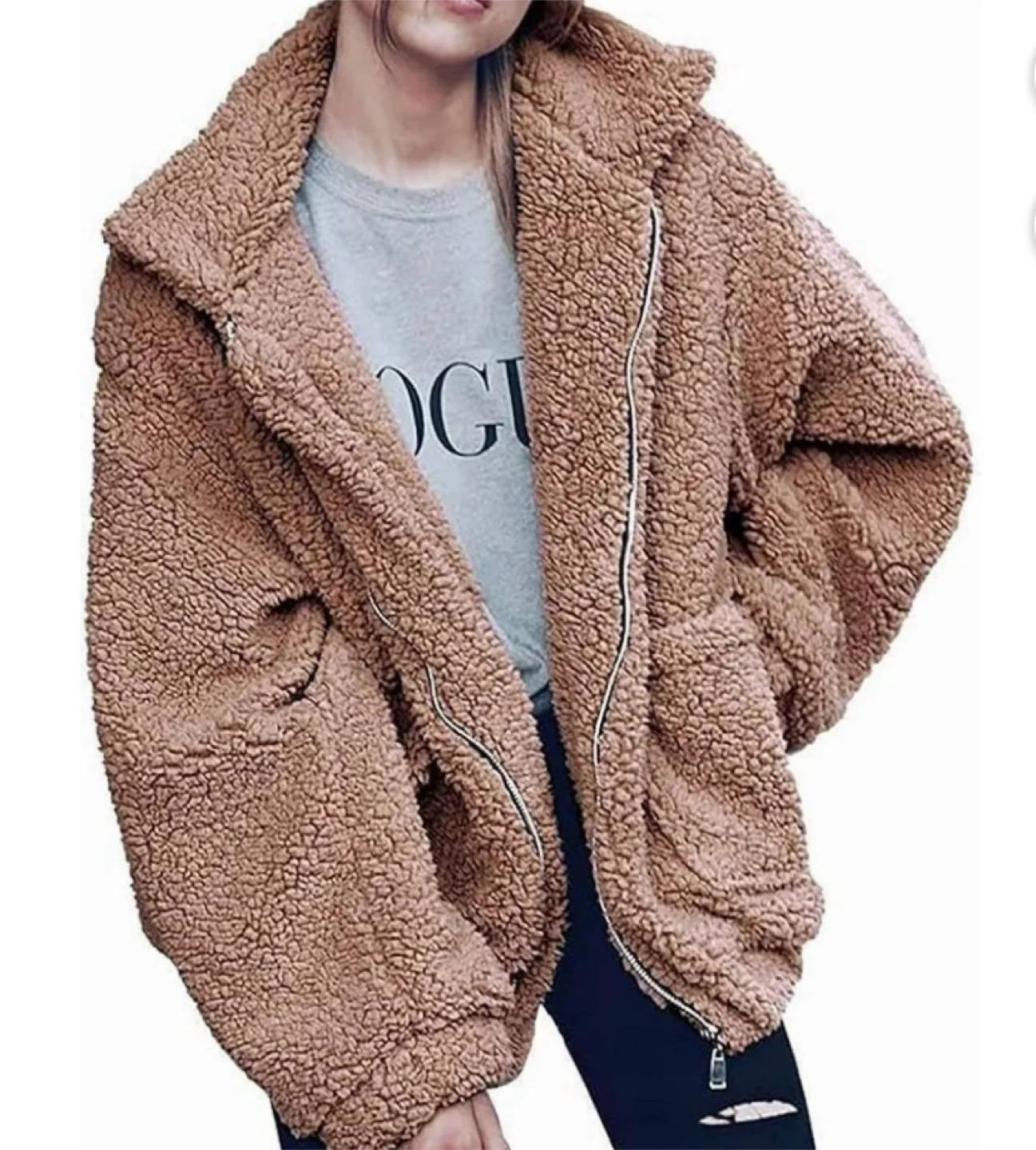 NEW! PRETTYGARDEN Sherpa Shearling Brown Teddy Bear Jacket
