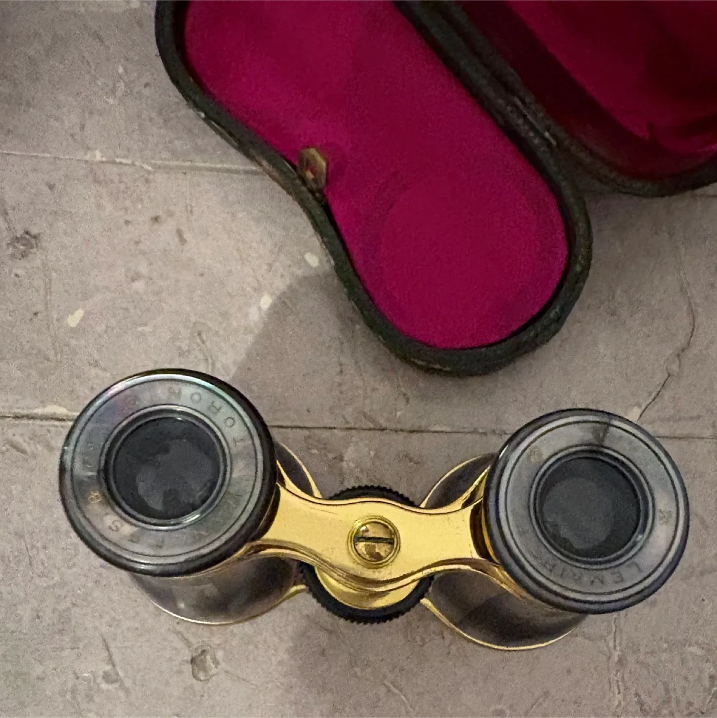 Antique Abalone Mother of Pearl Opera Glasses Leather Case image indicator(8)