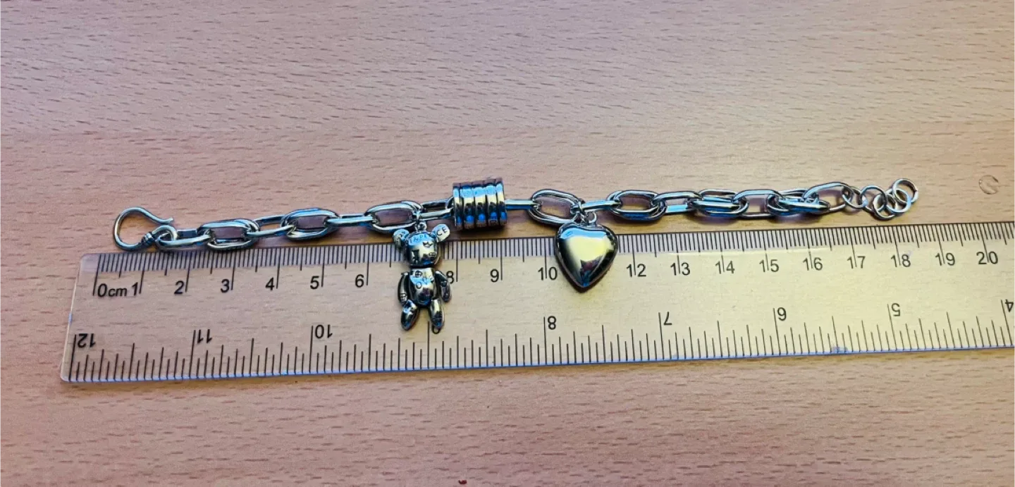 Silver Charm Bracelet with Teddy Bear & Heart image indicator(5)