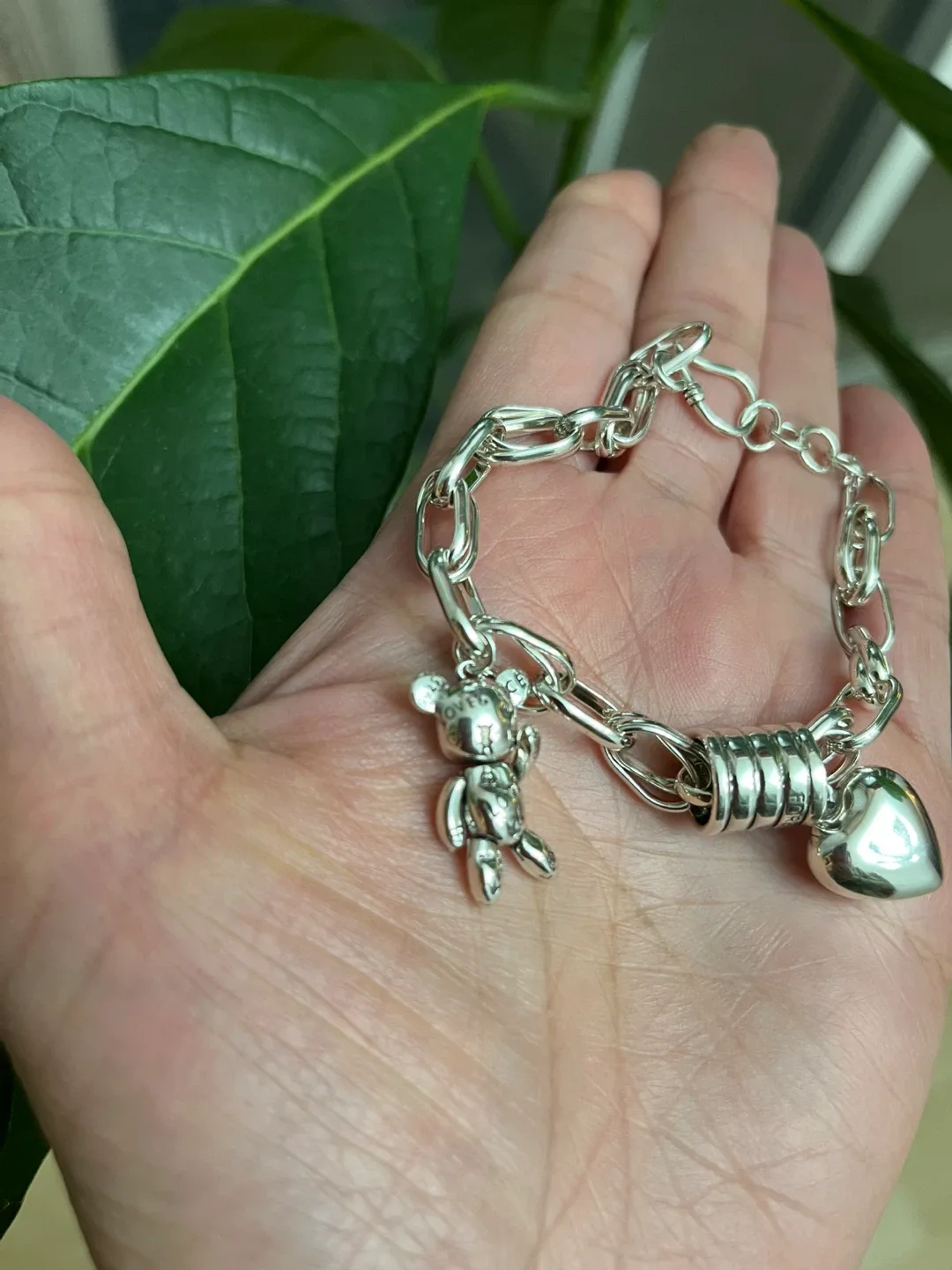 Silver Charm Bracelet with Teddy Bear & Heart image indicator(2)