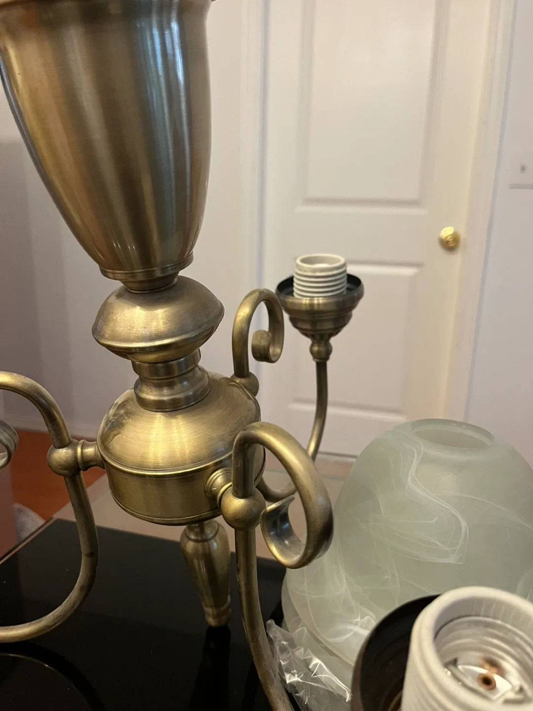 Brass Finish Chandelier with 3 Lights image indicator(5)