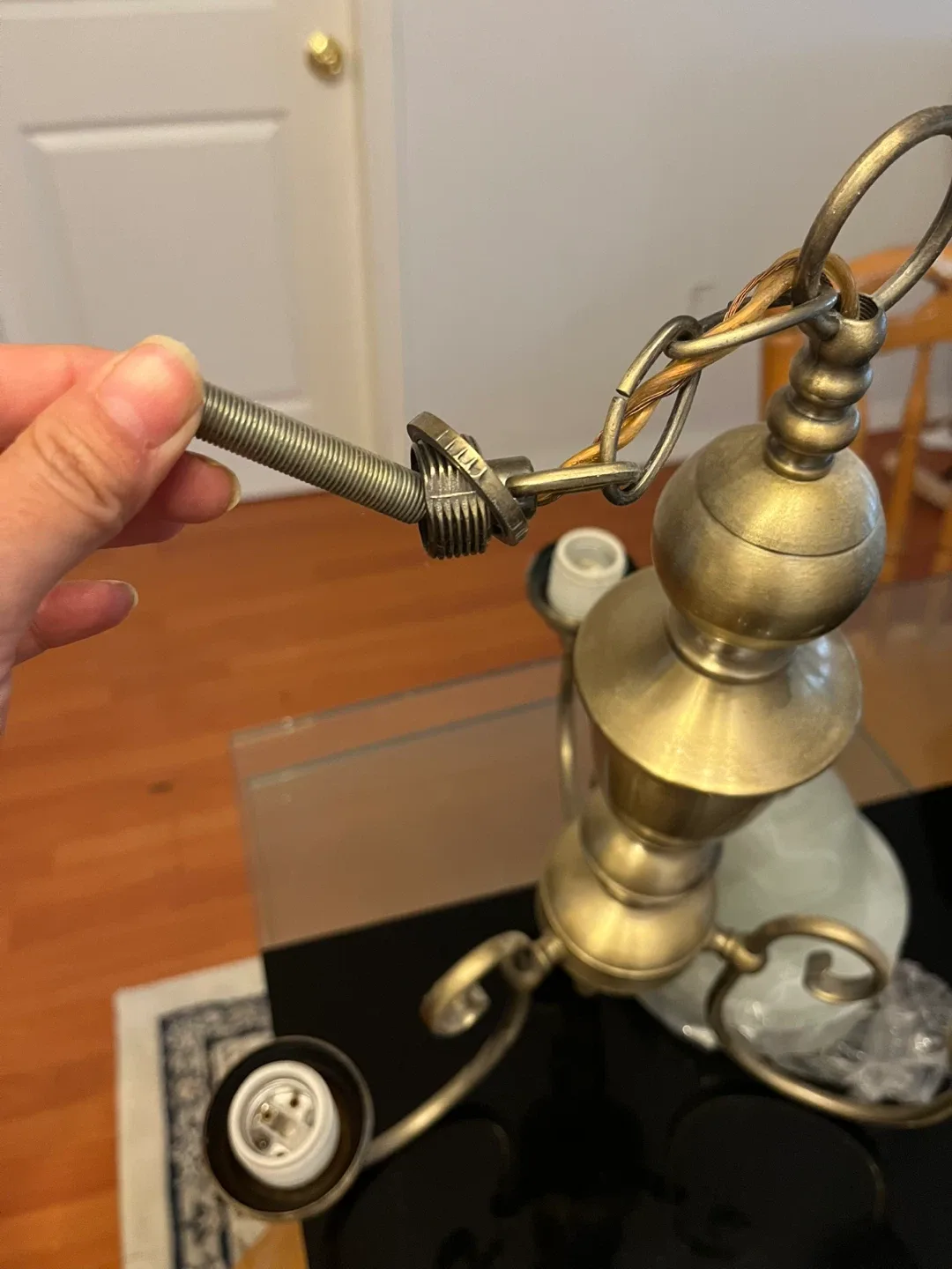 Brass Finish Chandelier with 3 Lights image indicator(2)