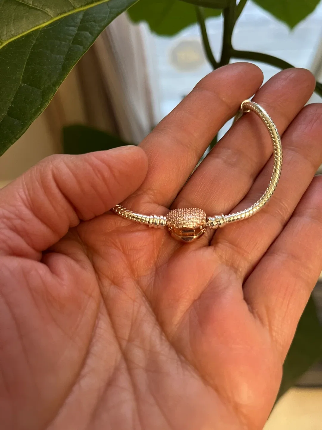 Pandora inspired Silver Bracelet with Rose Gold Heart Charm image indicator(5)