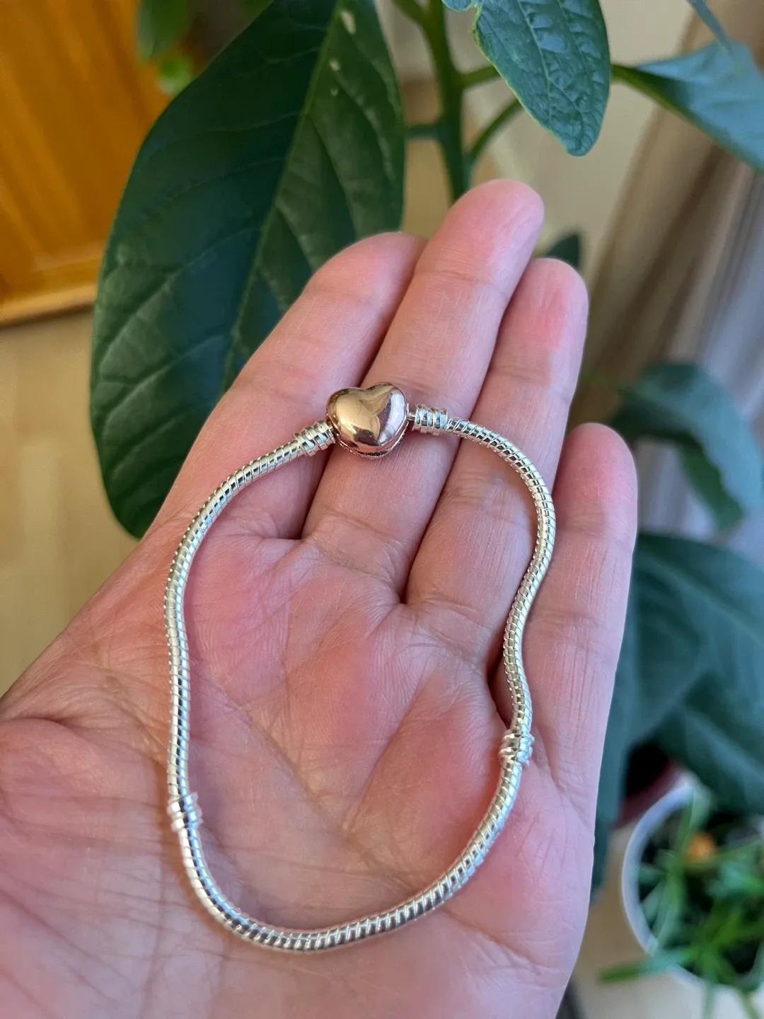 Pandora inspired Silver Bracelet with Rose Gold Heart Charm image indicator(2)