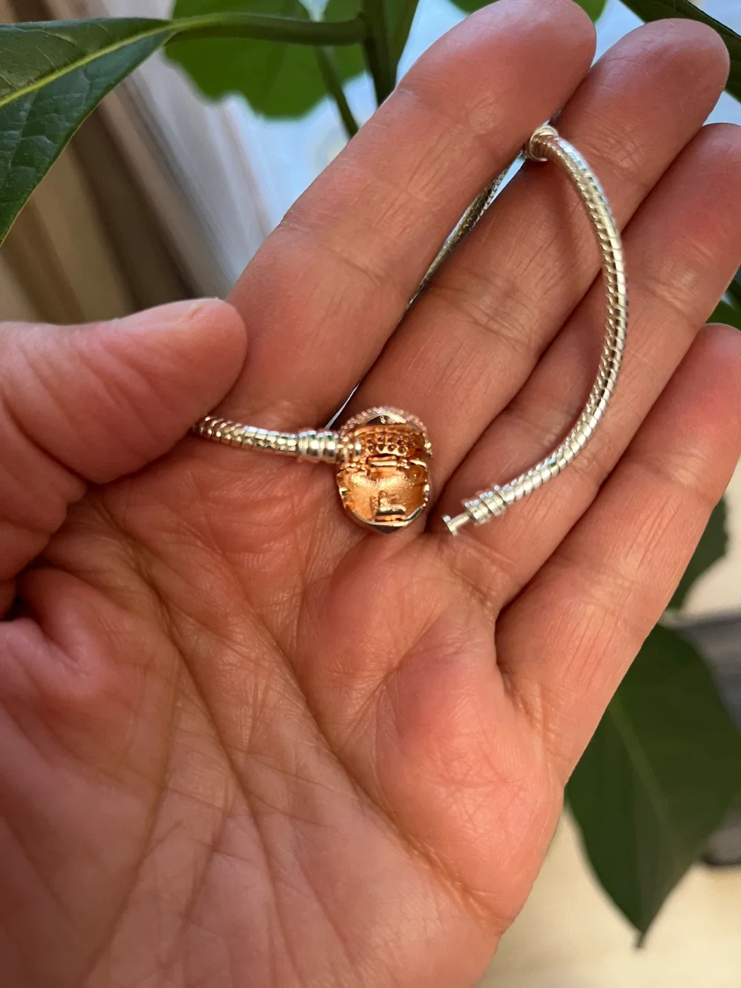 Pandora inspired Silver Bracelet with Rose Gold Heart Charm image indicator(4)