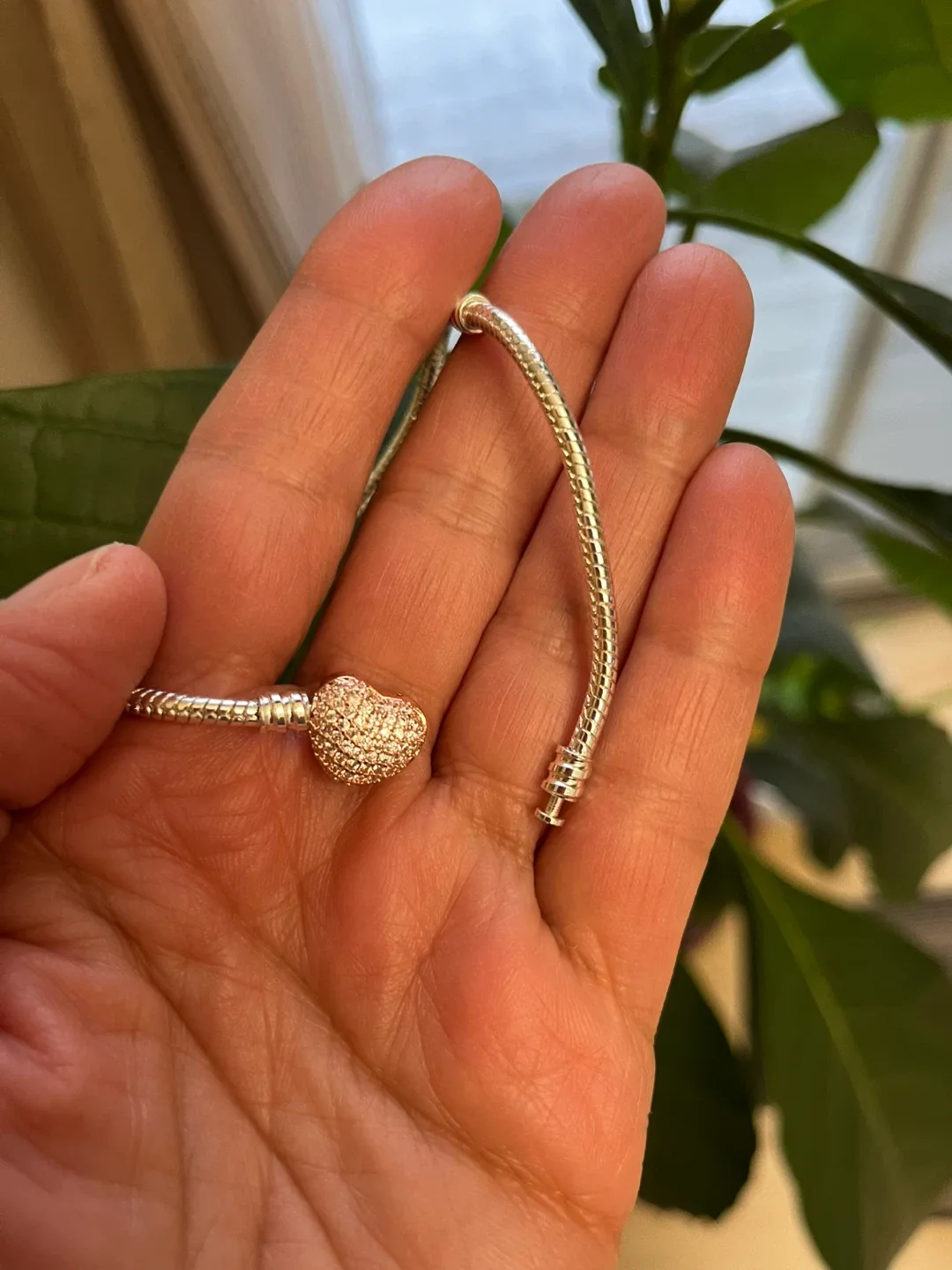 Pandora inspired Silver Bracelet with Rose Gold Heart Charm image indicator(3)