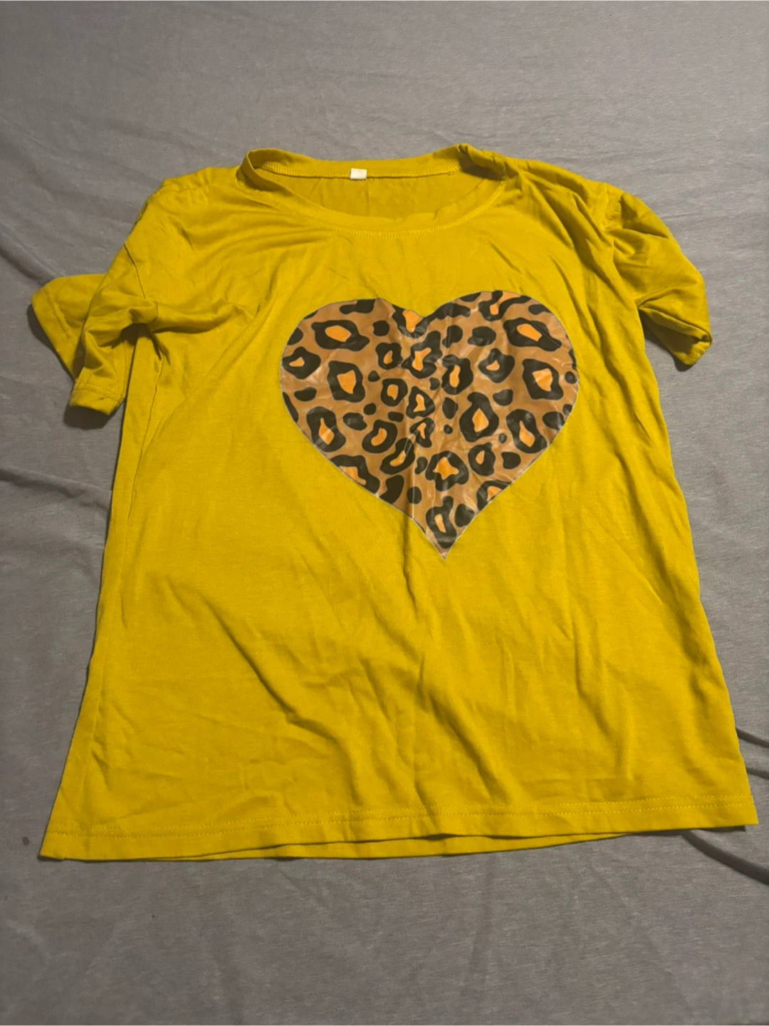 Yellow T-Shirt with Leopard Print Heart