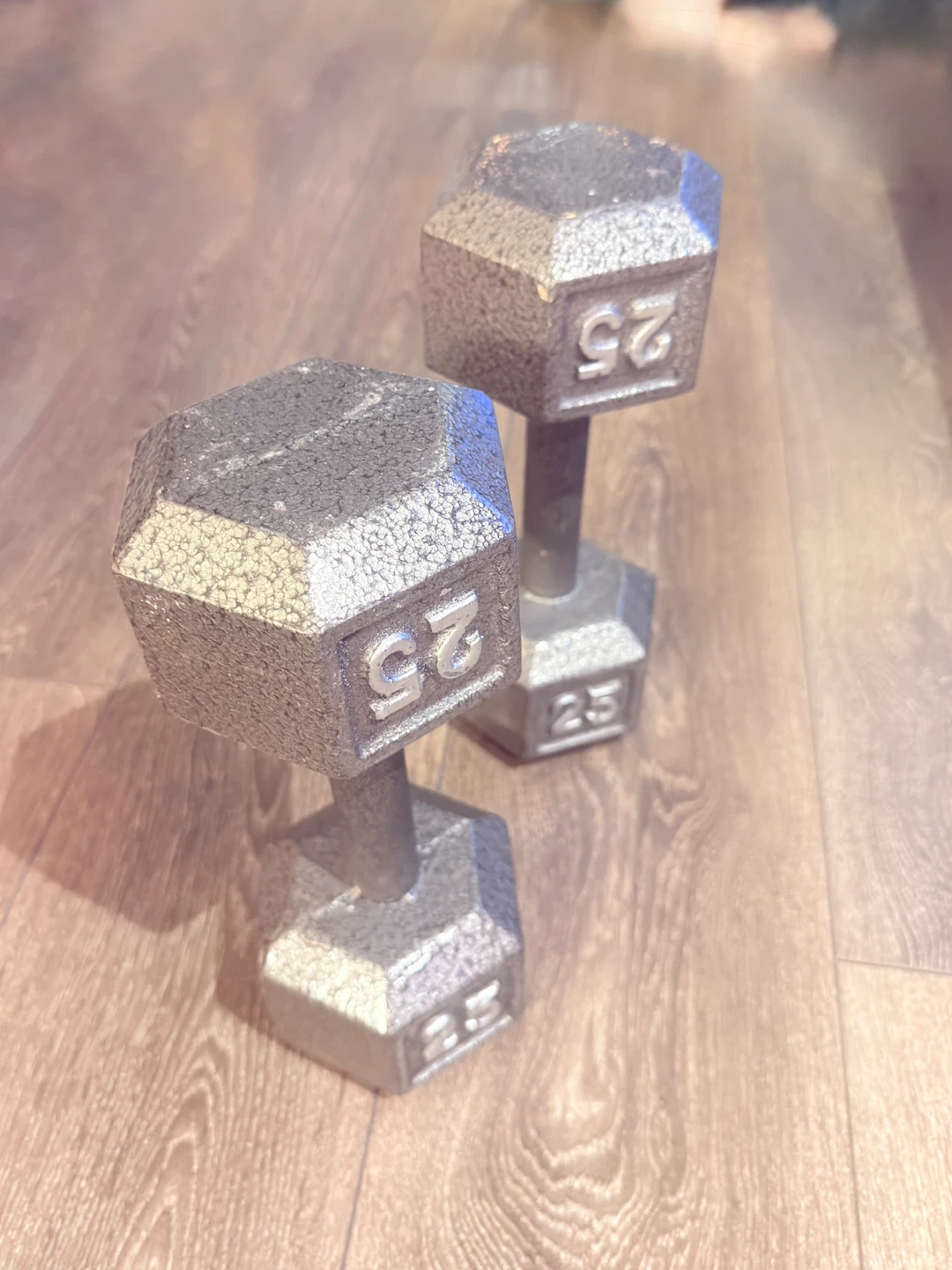 Pair of 25 lb Cast Iron Hex Dumbbells - photo 2