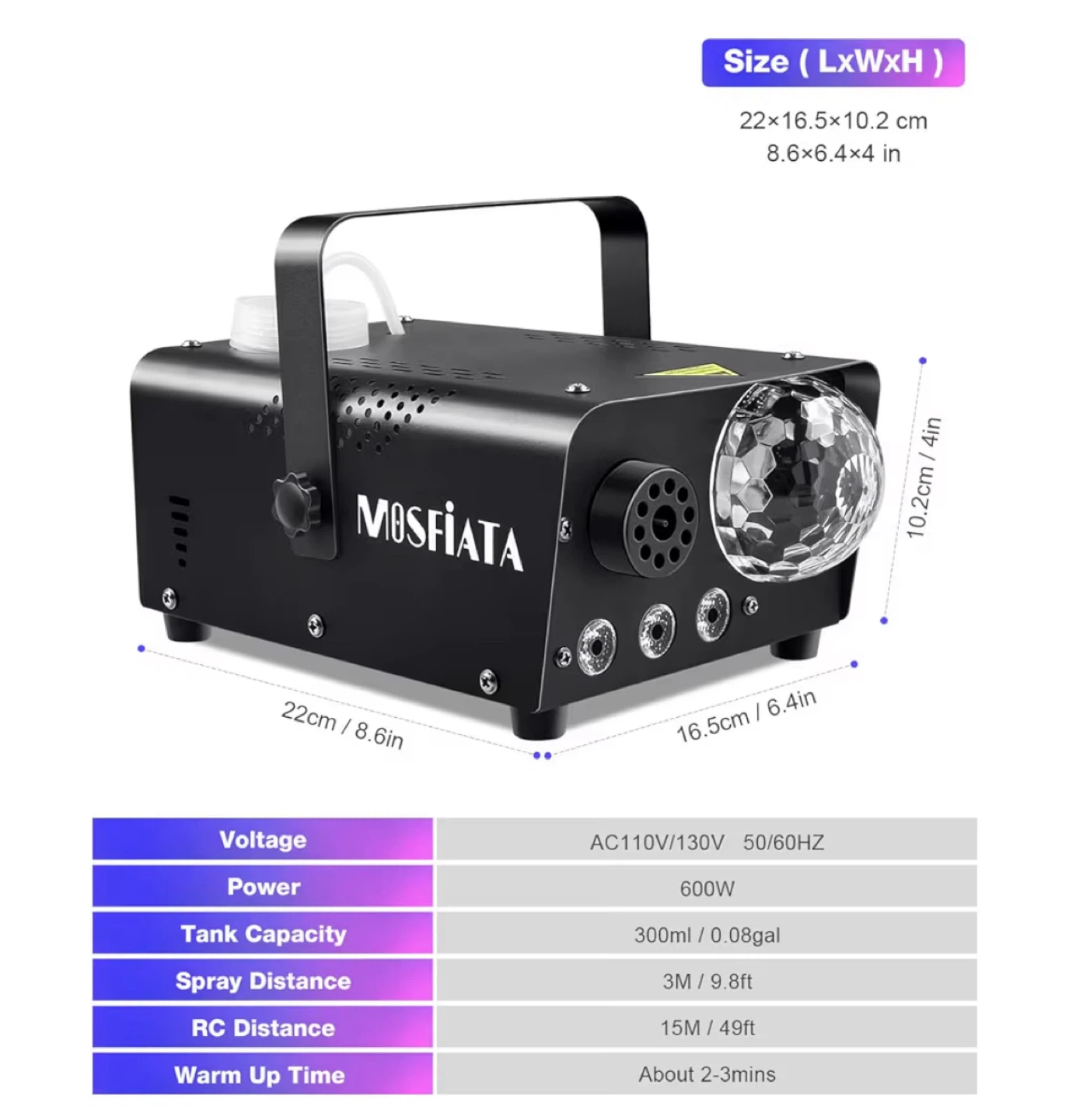 MOSFIATA Fog Machine with Disco Ball - 600W - photo 5
