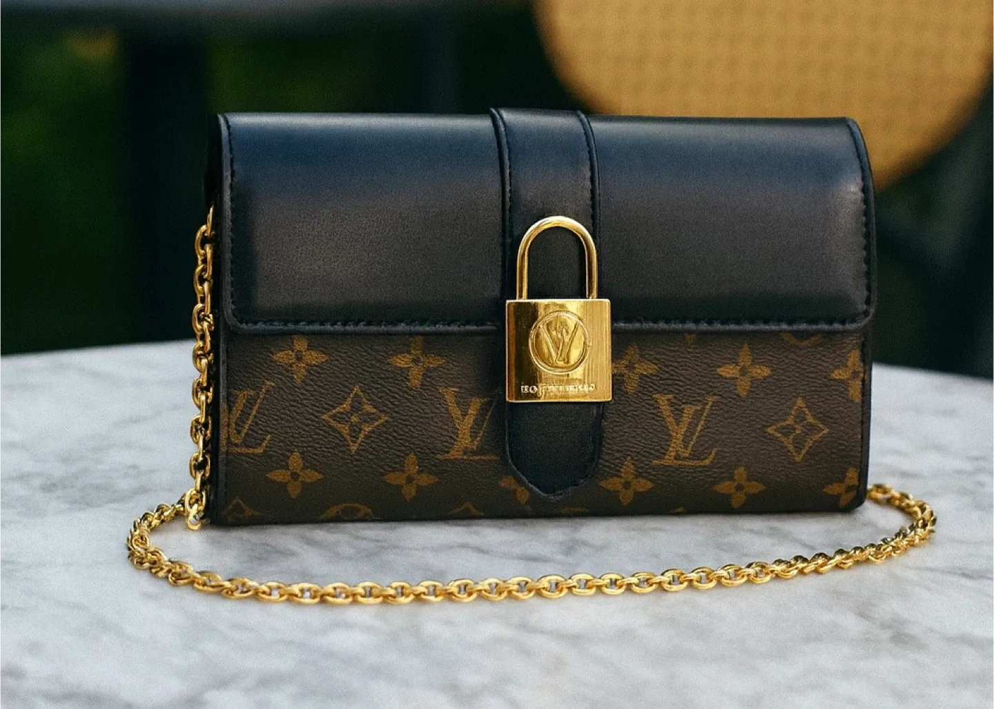 Louis Vuitton Brown Leather Wallet on Chain