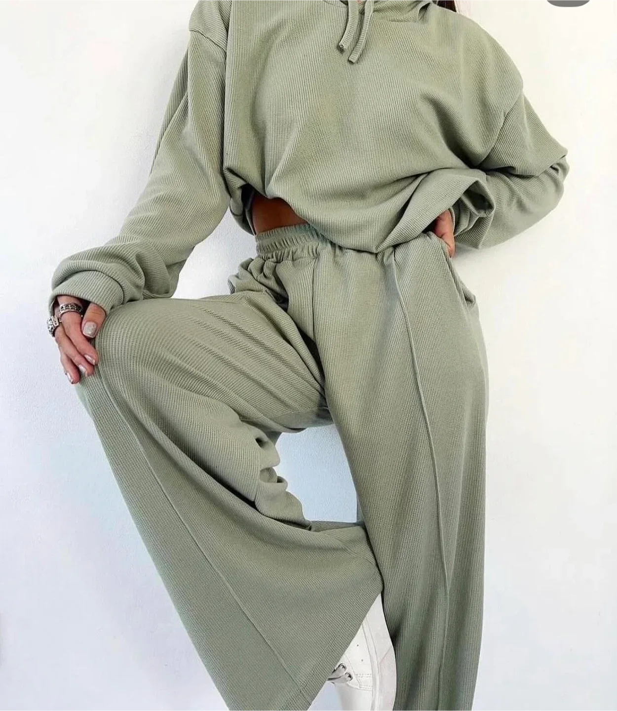 Green Ribbed Lounge Set