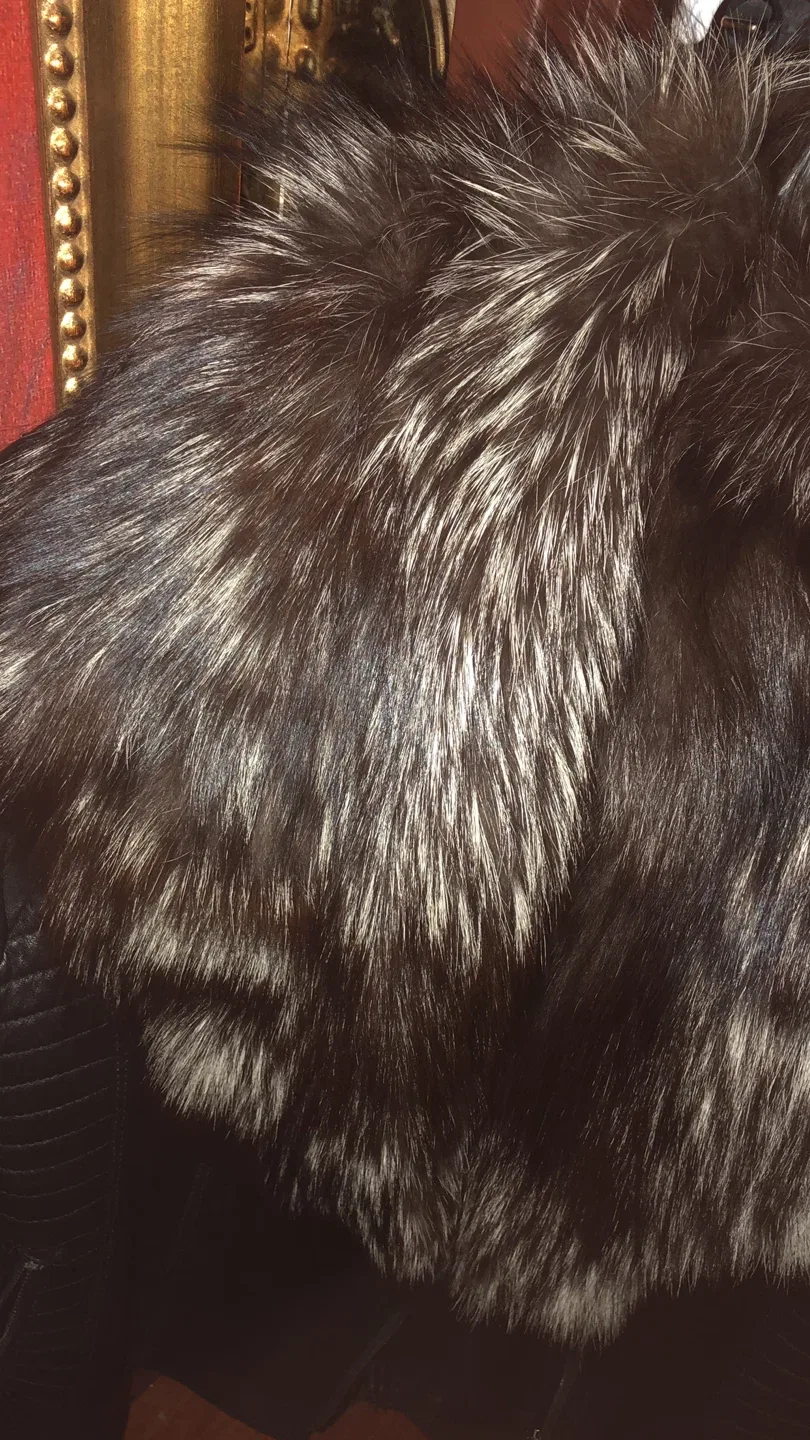 ELIF Moda Collection Black Leather real Fox fur  Jacket