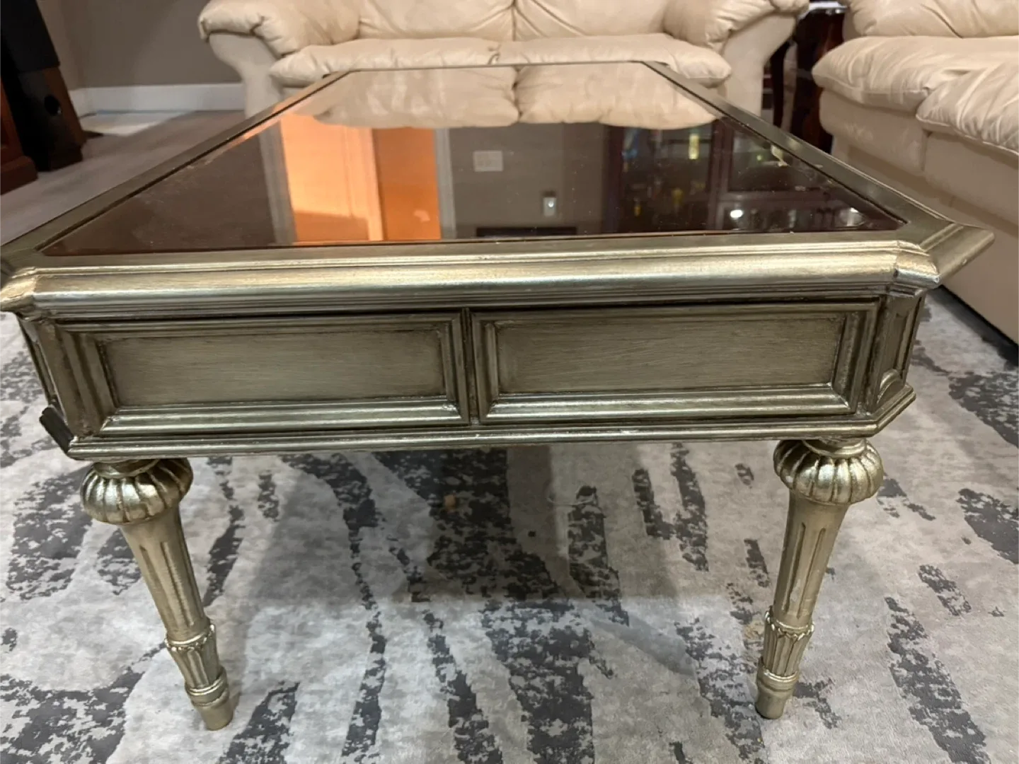 Beige Leather Sofa Set