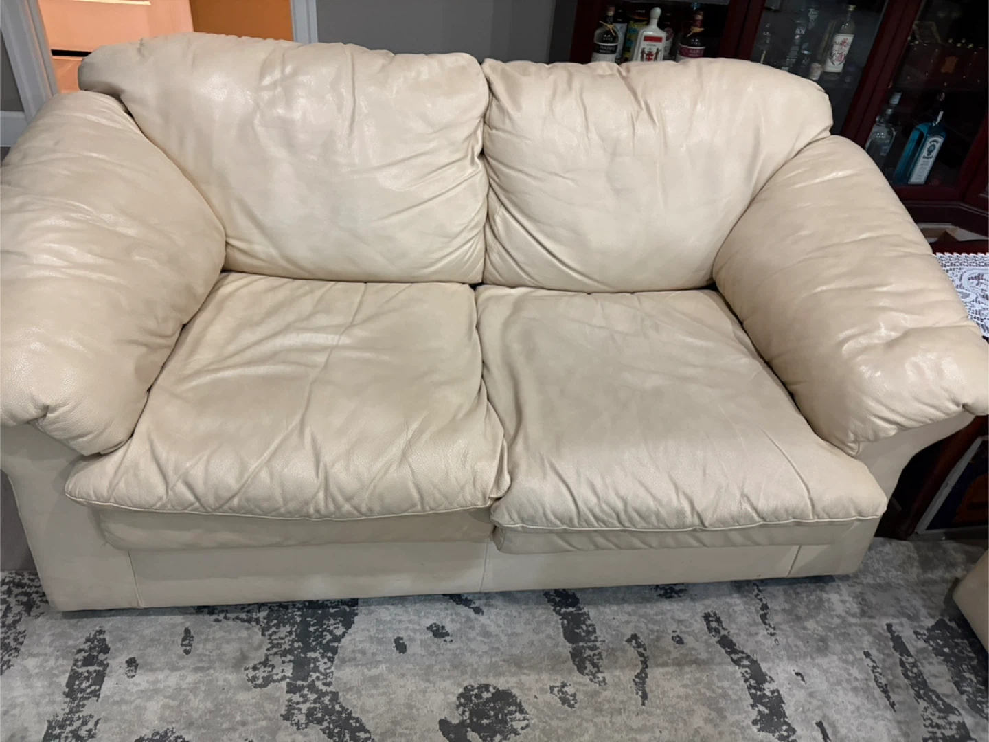 Beige Leather Sofa Set - photo 3