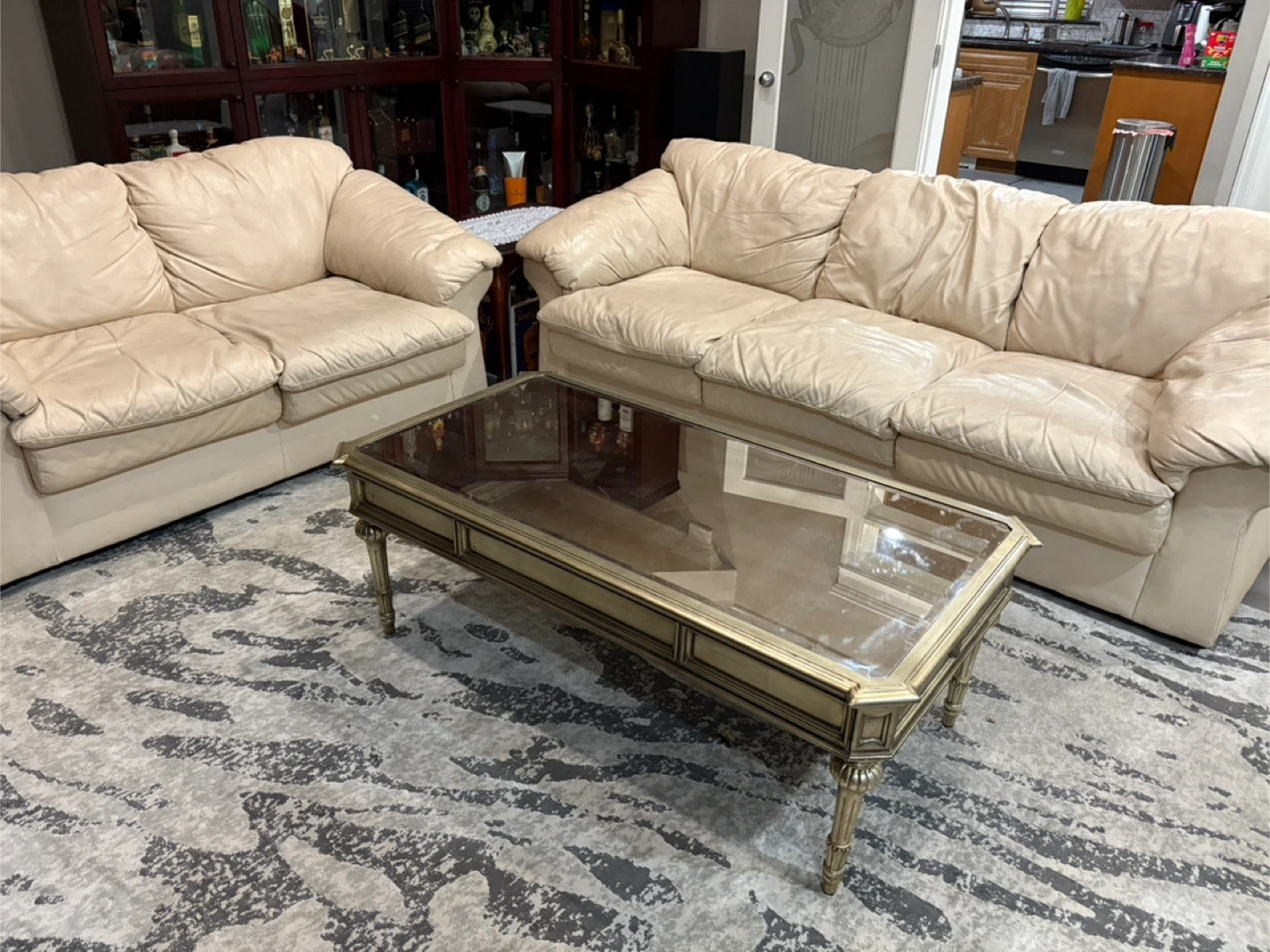 Beige Leather Sofa Set - photo 4