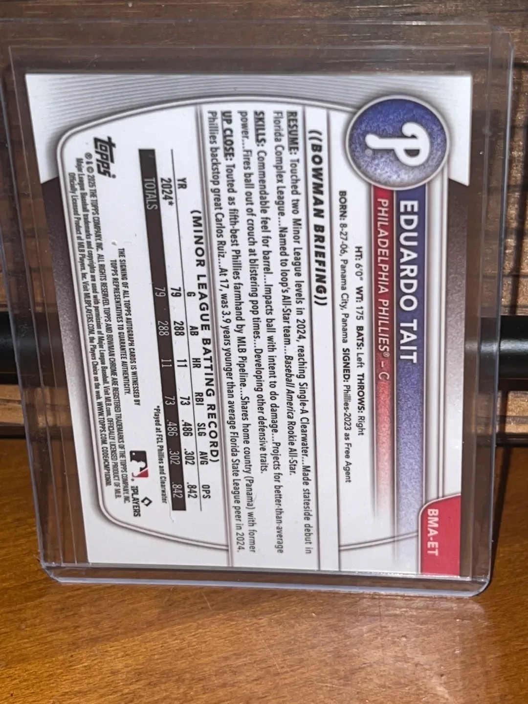 Eduardo Tait Topps Baseball Card - Phillies image indicator(2)