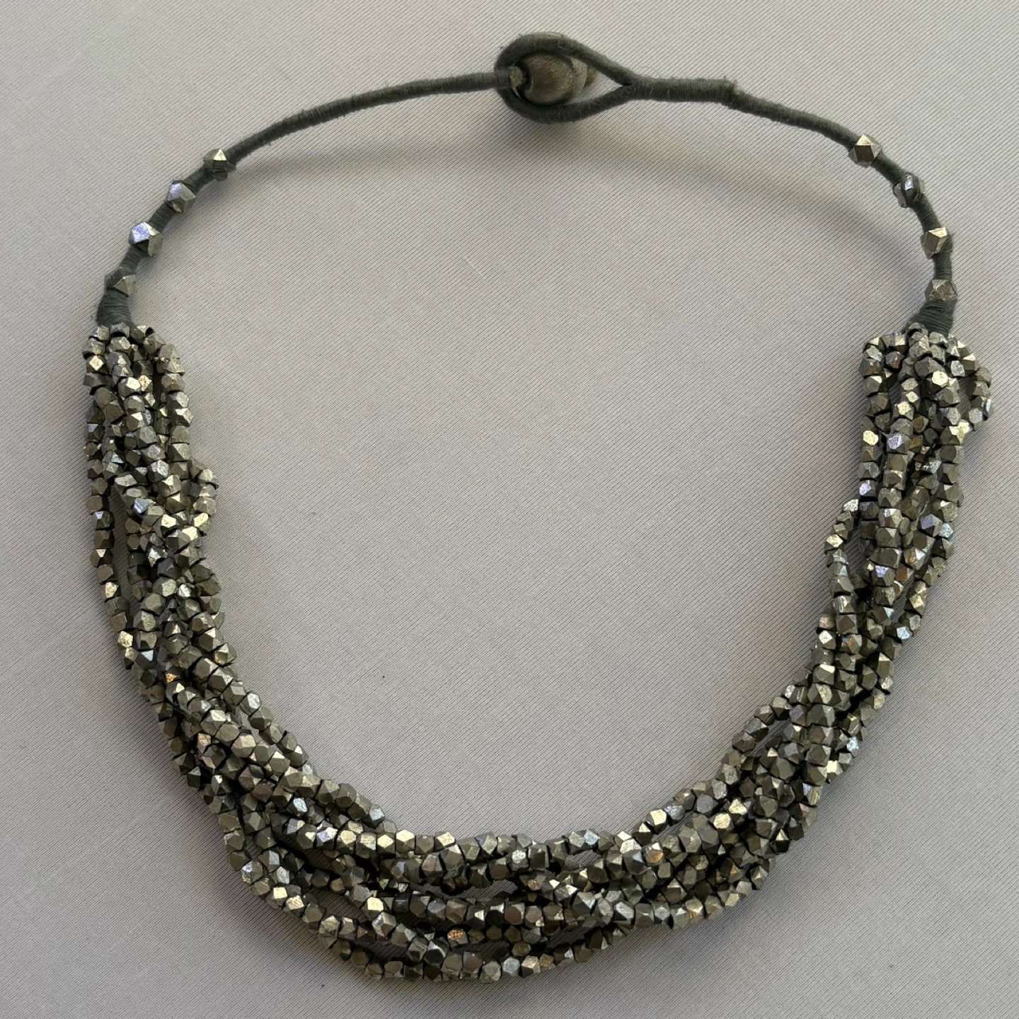 Pewter Colored Braided Multi Strand Beaded Necklace - photo 2