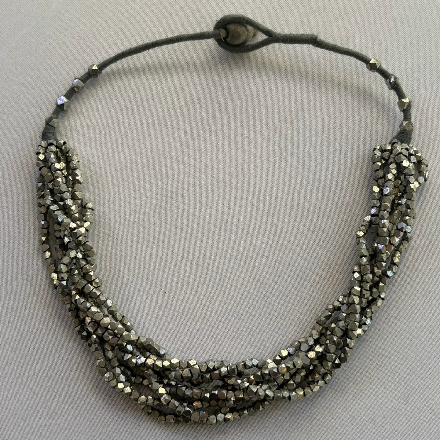 Pewter Colored Braided Multi Strand Beaded Necklace image indicator(2)