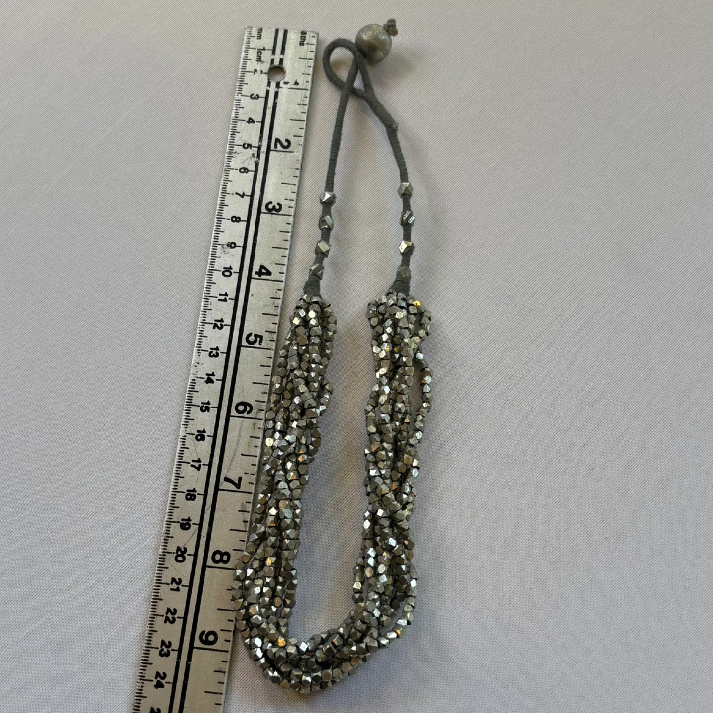 Pewter Colored Braided Multi Strand Beaded Necklace image indicator(3)