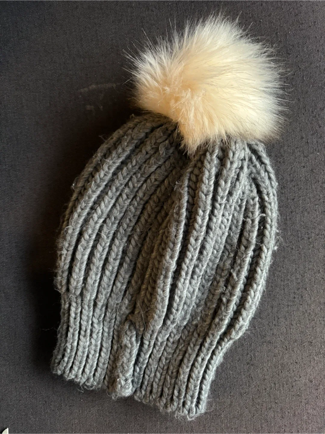 Grey Knit Beanie with Pom Pom #Cleanout