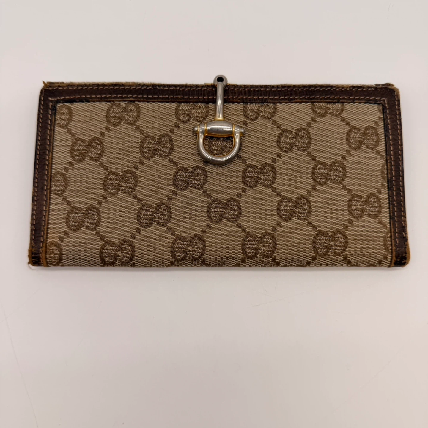 Vintage Gucci GG Monogram Envelope Wallet Brown Canvas Leather
