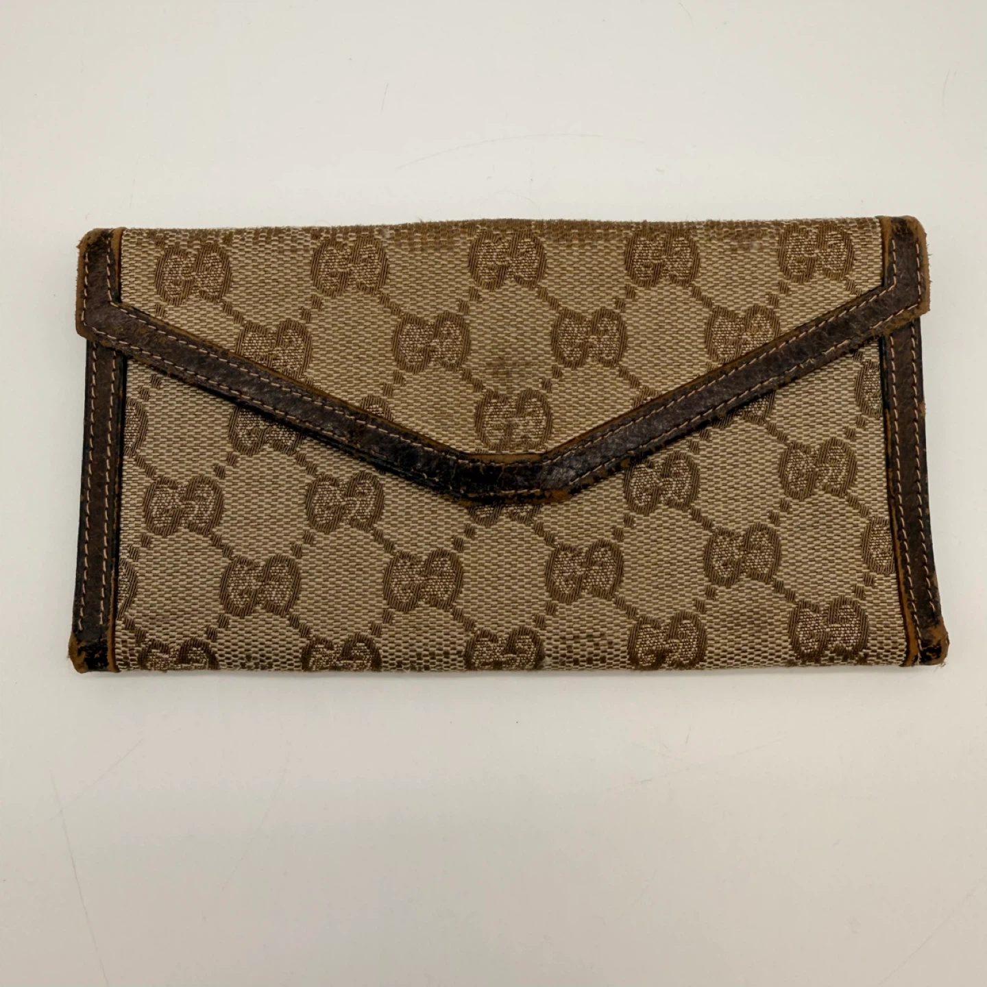Vintage Gucci GG Monogram Envelope Wallet Brown Canvas Leather - photo 2