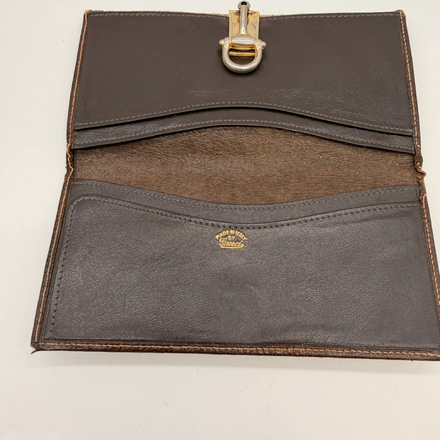 Vintage Gucci GG Monogram Envelope Wallet Brown Canvas Leather - photo 4