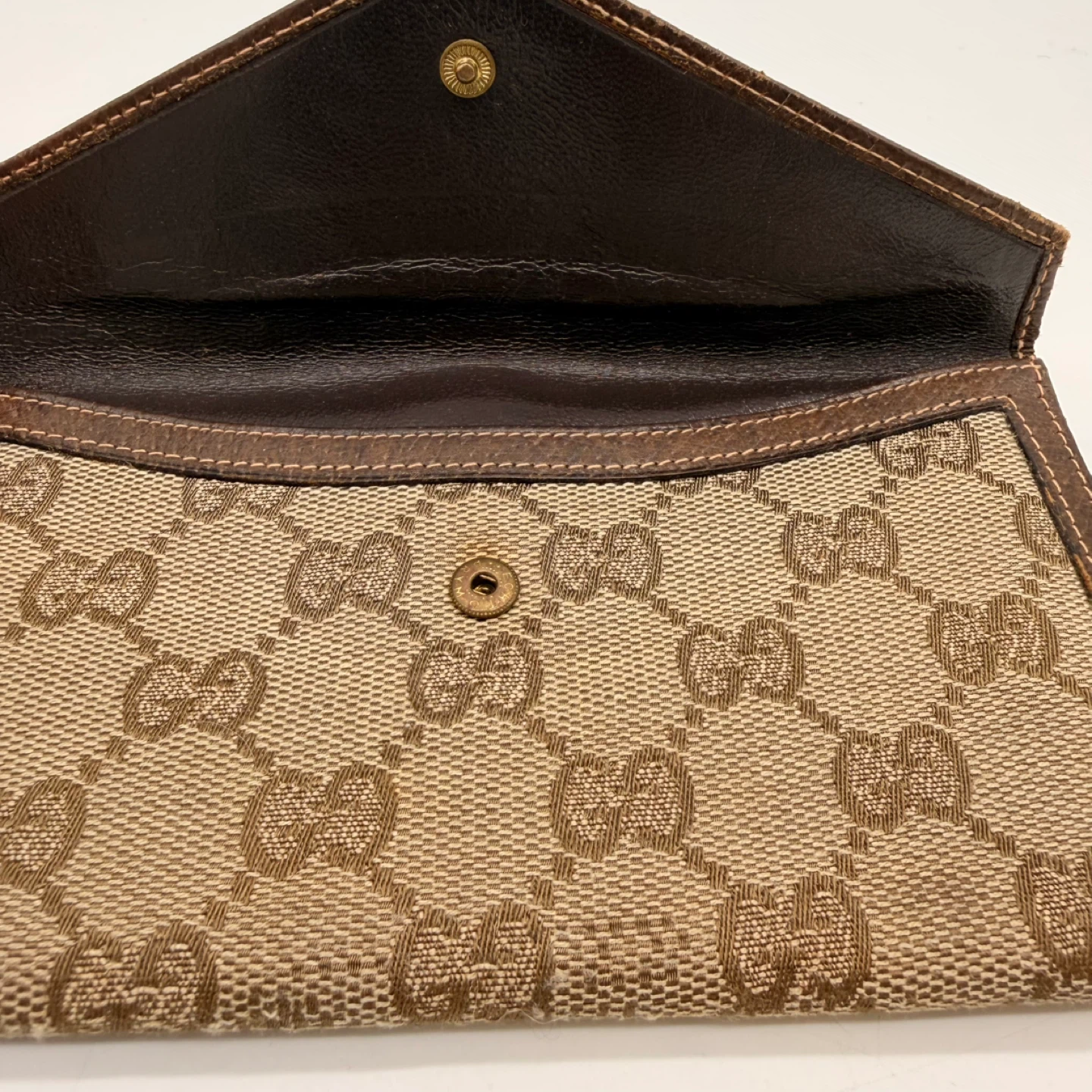 Vintage Gucci GG Monogram Envelope Wallet Brown Canvas Leather - photo 3