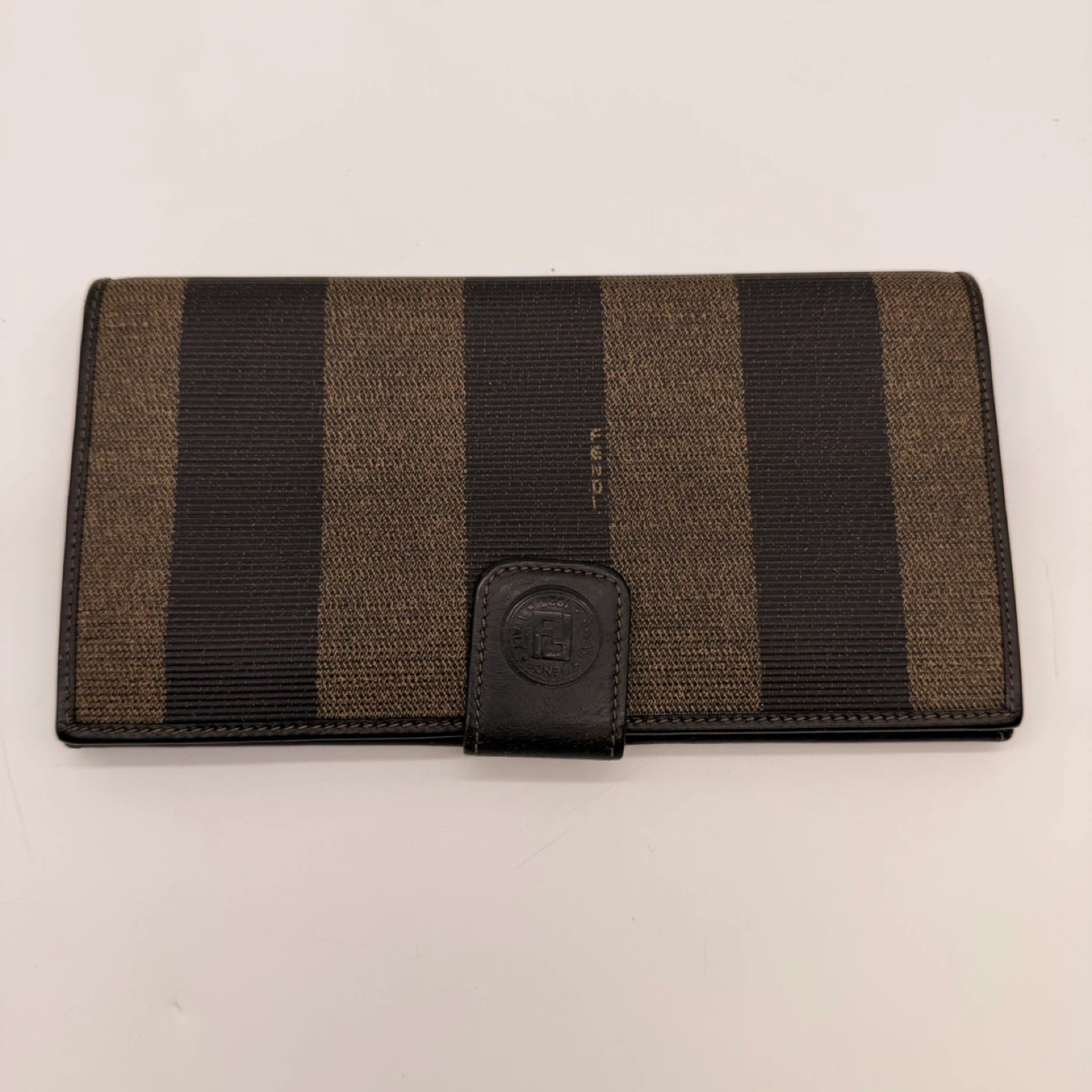 Vintage Fendi Pequin Stripe Long Wallet Brown Black Leather