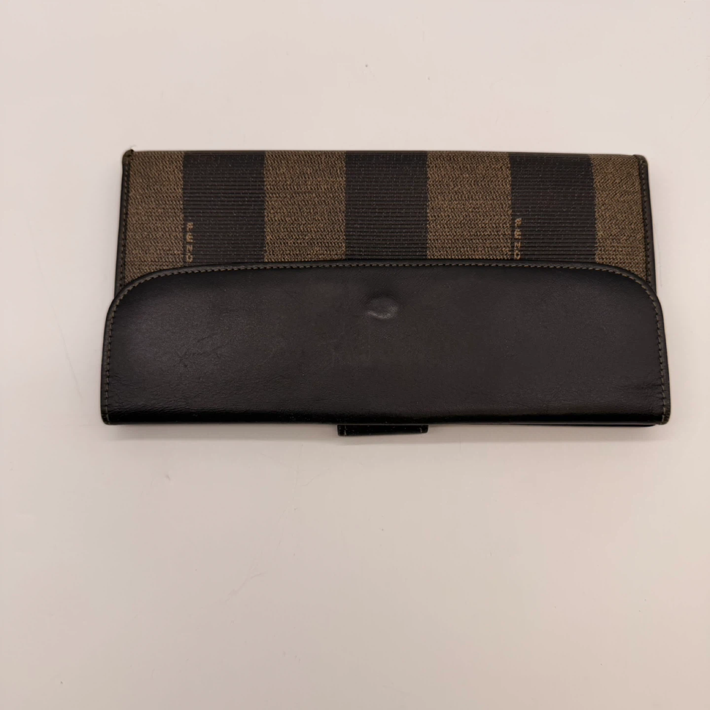 Vintage Fendi Pequin Stripe Long Wallet Brown Black Leather - photo 2