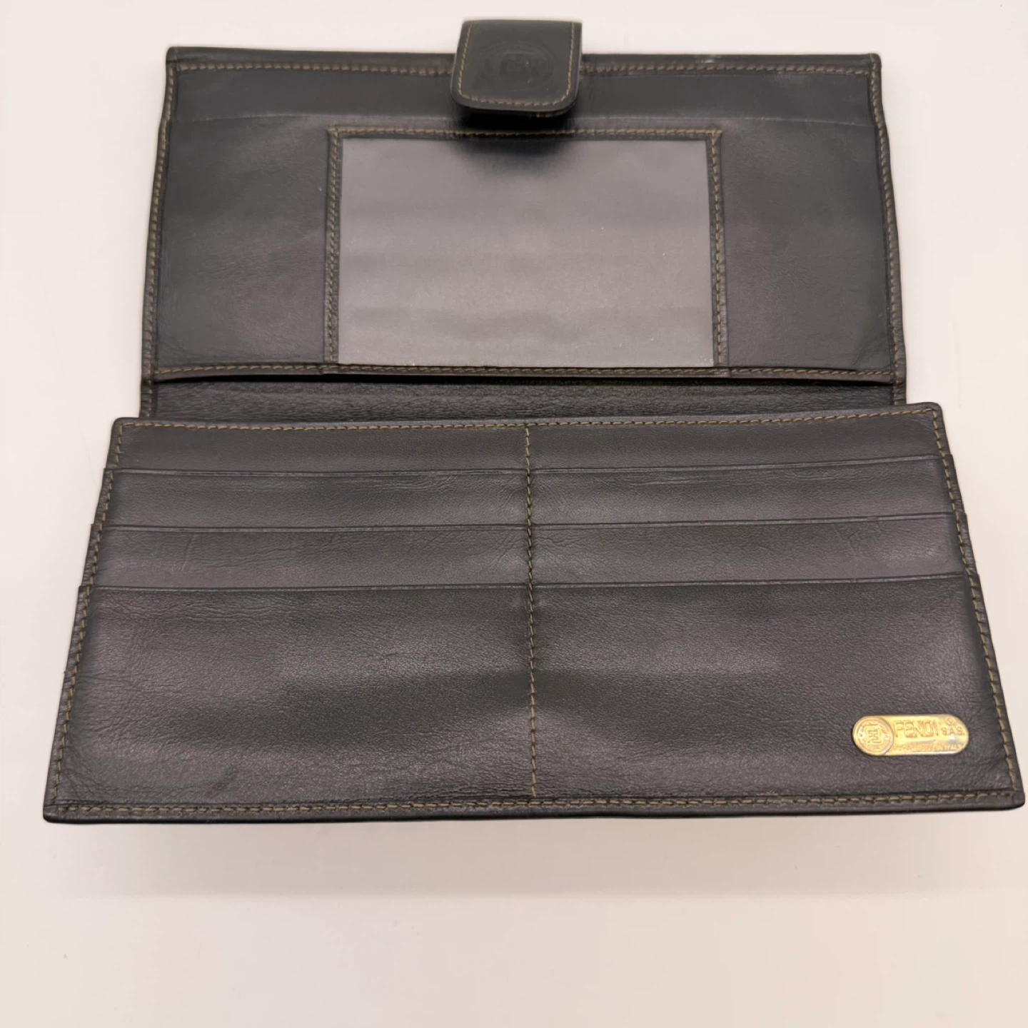 Vintage Fendi Pequin Stripe Long Wallet Brown Black Leather - photo 3