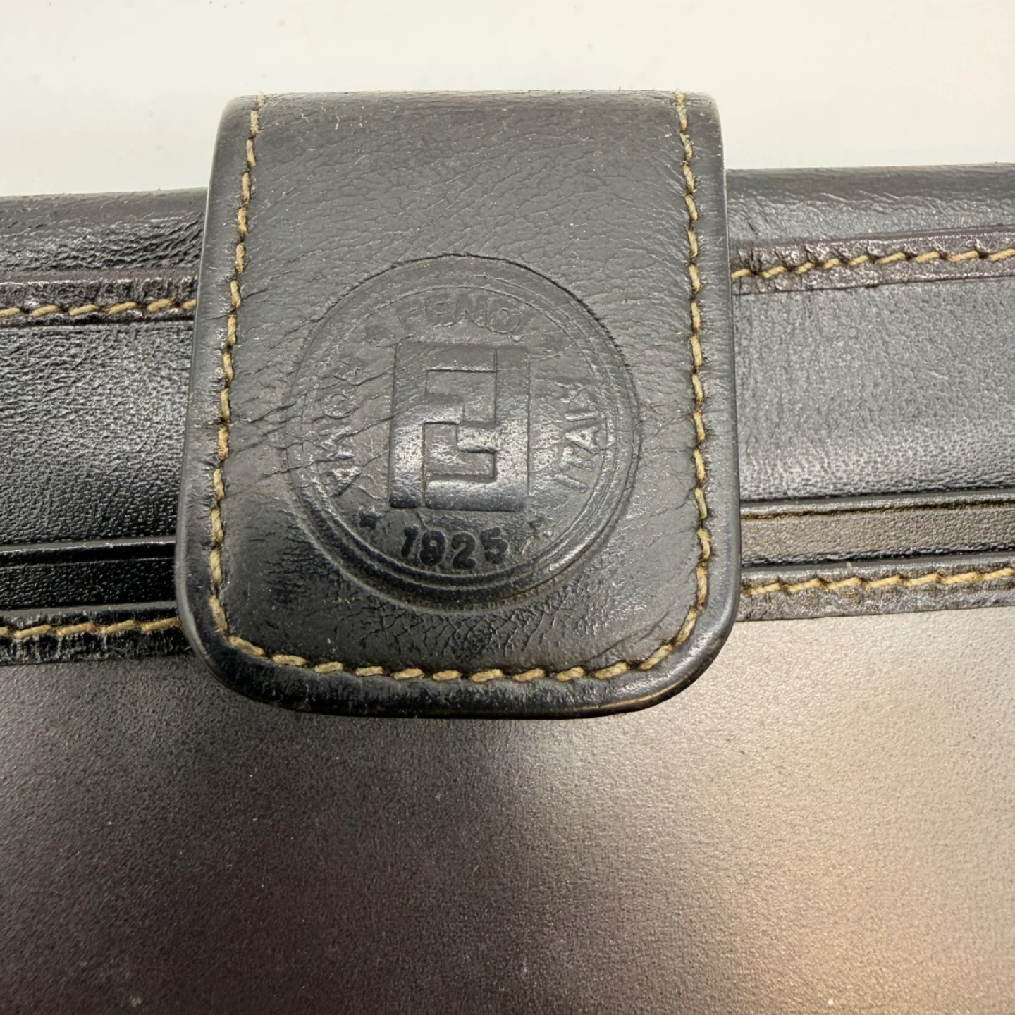 Vintage Fendi Pequin Stripe Long Wallet Brown Black Leather - photo 5