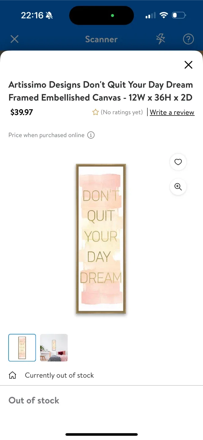 Framed Canvas - 12W x 36H x 2D- #Cleanout