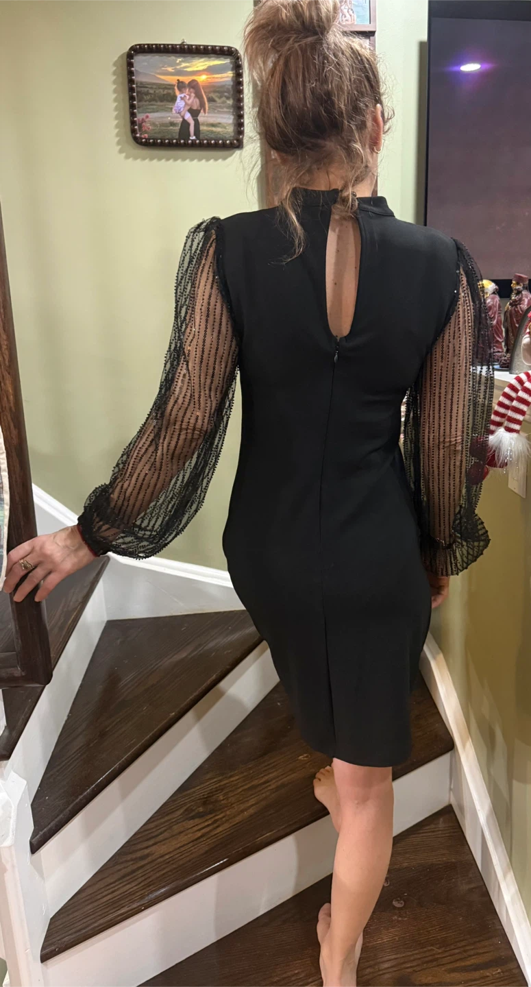 Black Dress with Sequin Sleeves - photo 2
