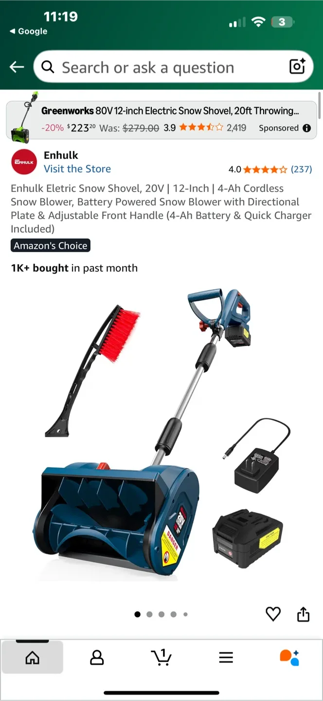 Enhulk 20V Electric Snow Shovel, 12-Inch
