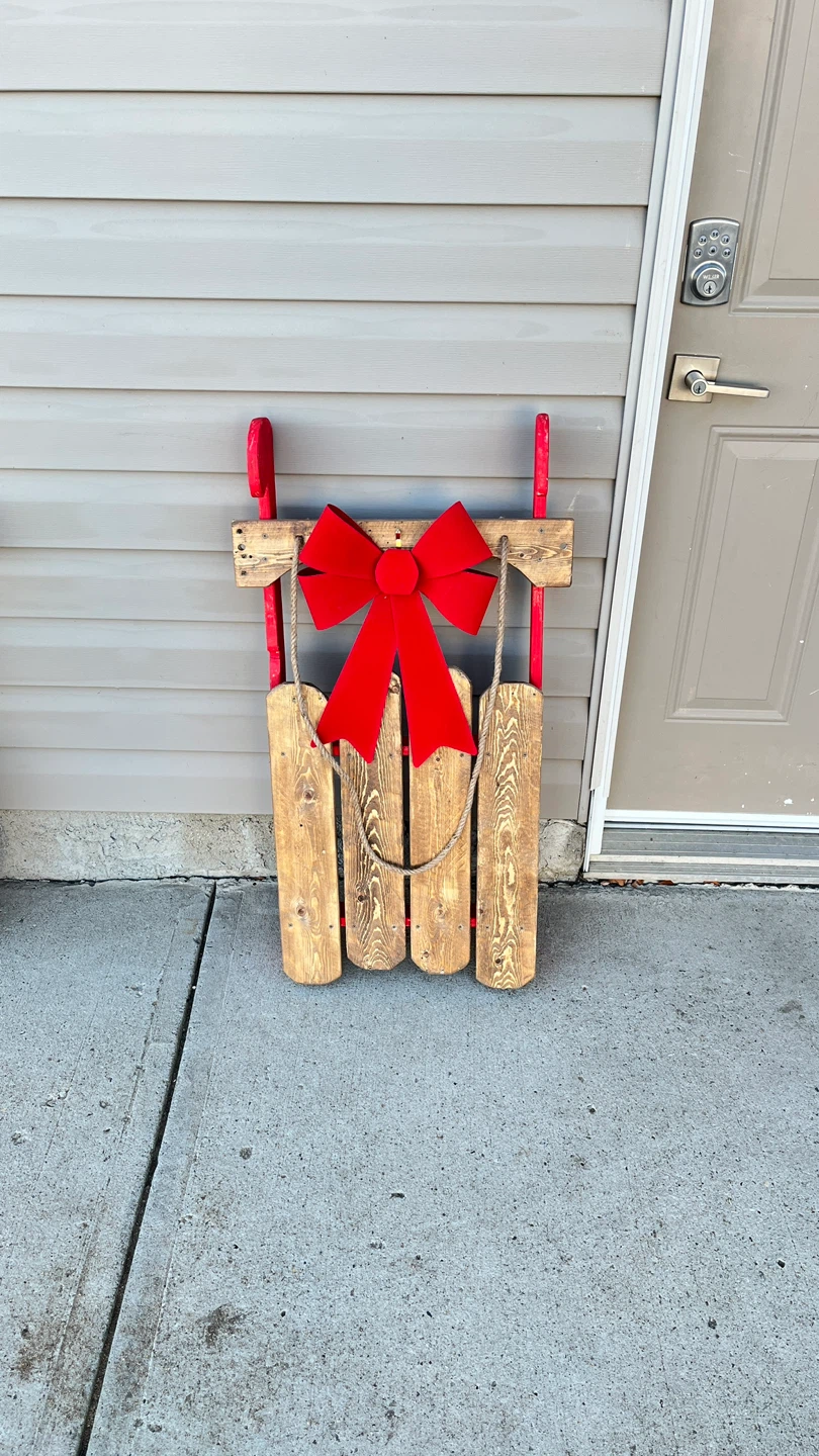Handmade Rustic Wooden Sleigh with Red Accents - photo 5
