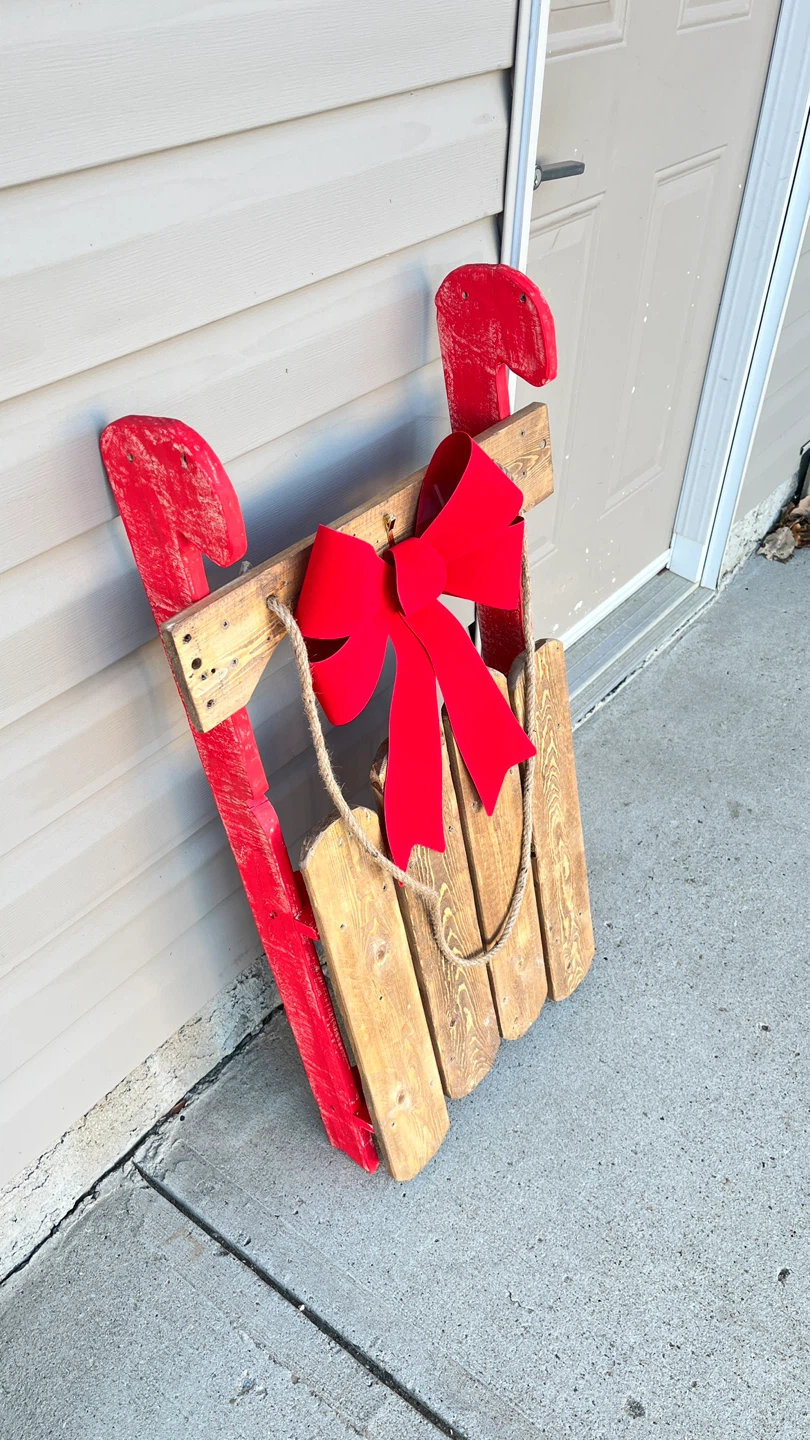 Handmade Rustic Wooden Sleigh with Red Accents - photo 2