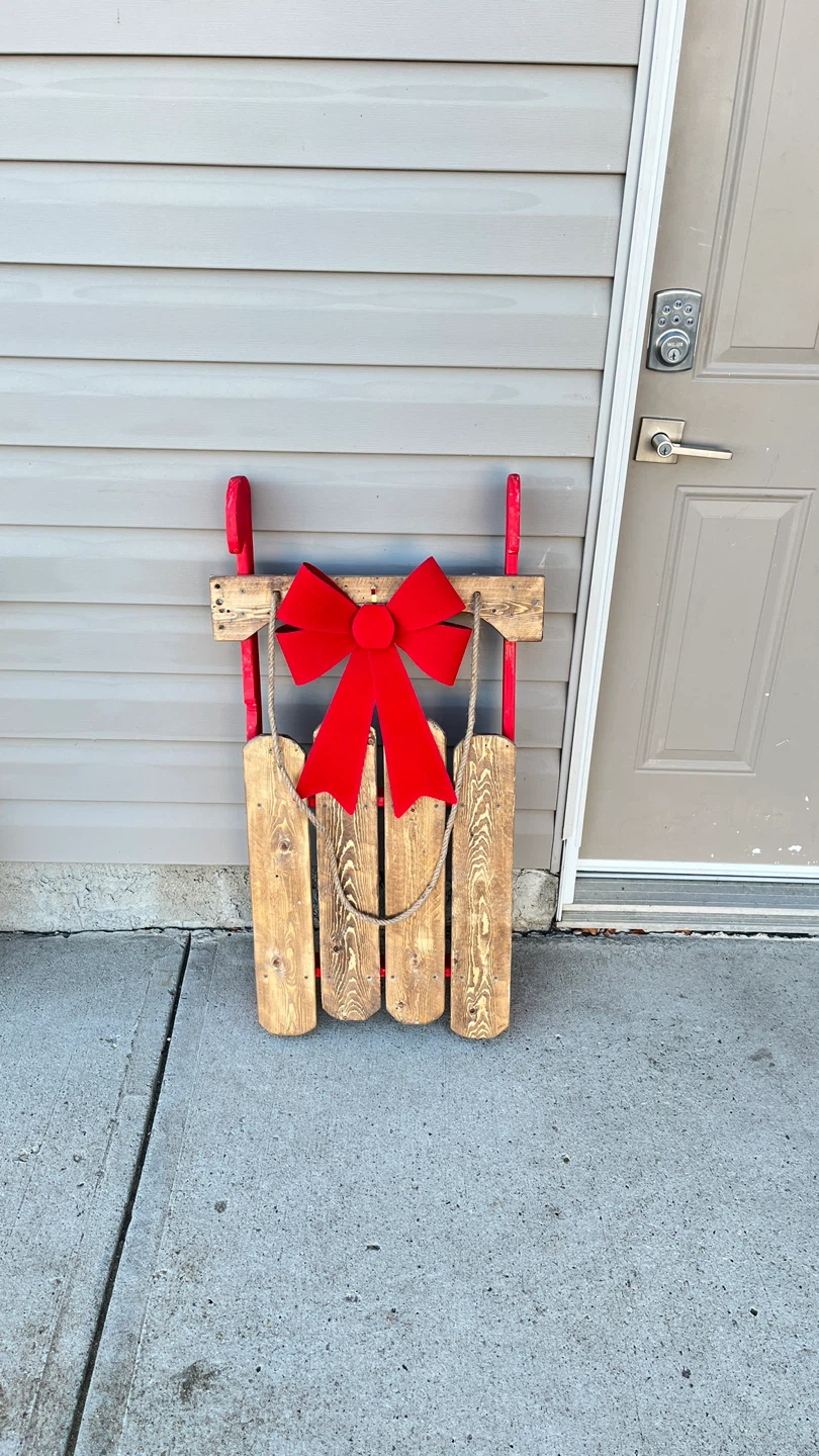 Handmade Rustic Wooden Sleigh with Red Accents - photo 3