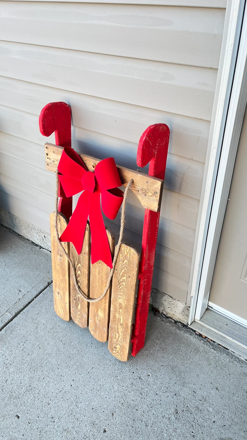 Handmade Rustic Wooden Sleigh with Red Accents - photo 4
