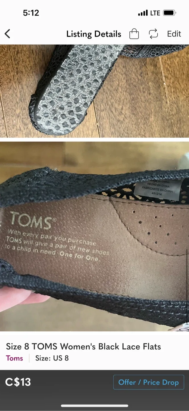 TOMS Black Lace Women's Shoes - Size 8 image indicator(7)