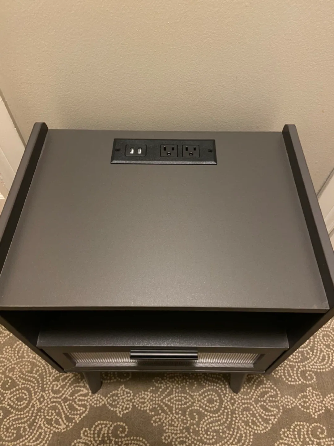 New Grey Side Table End Table Nightstand with Charging Station image indicator(6)