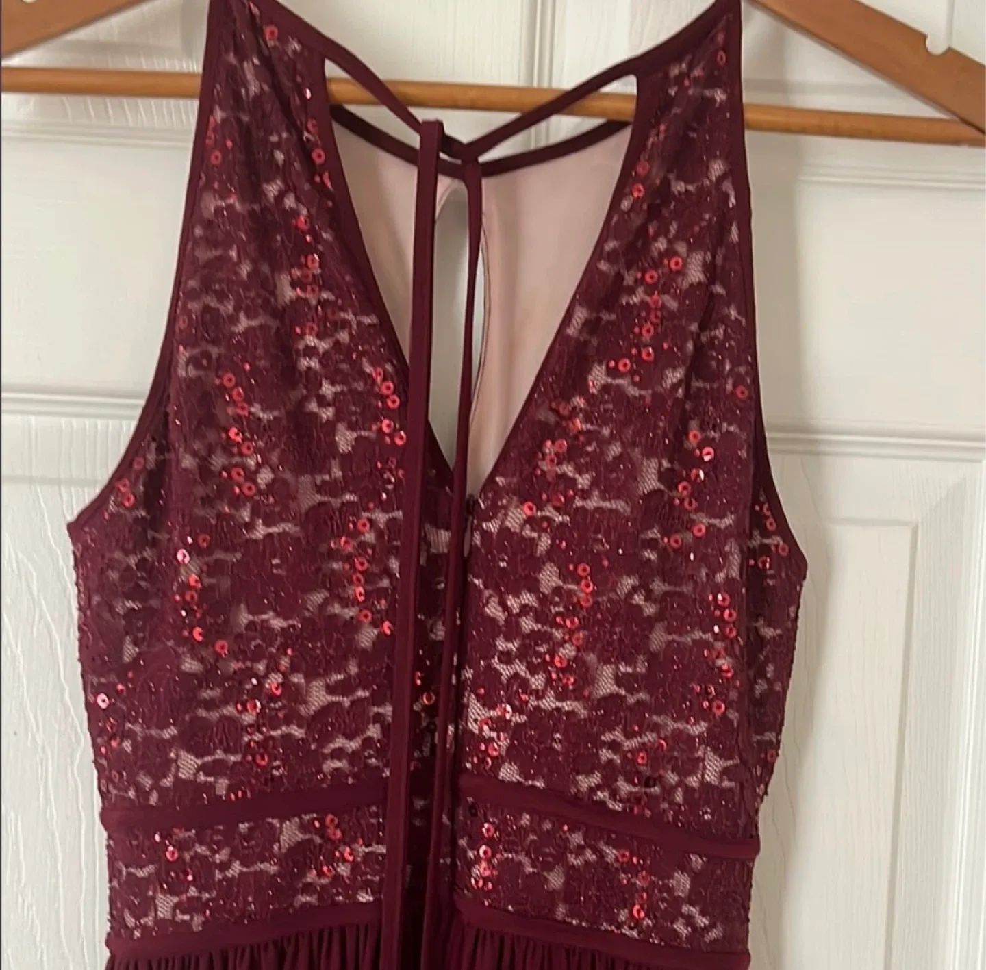 Laura Burgundy Sequin Lace Maxi Dress size 4 image indicator(6)