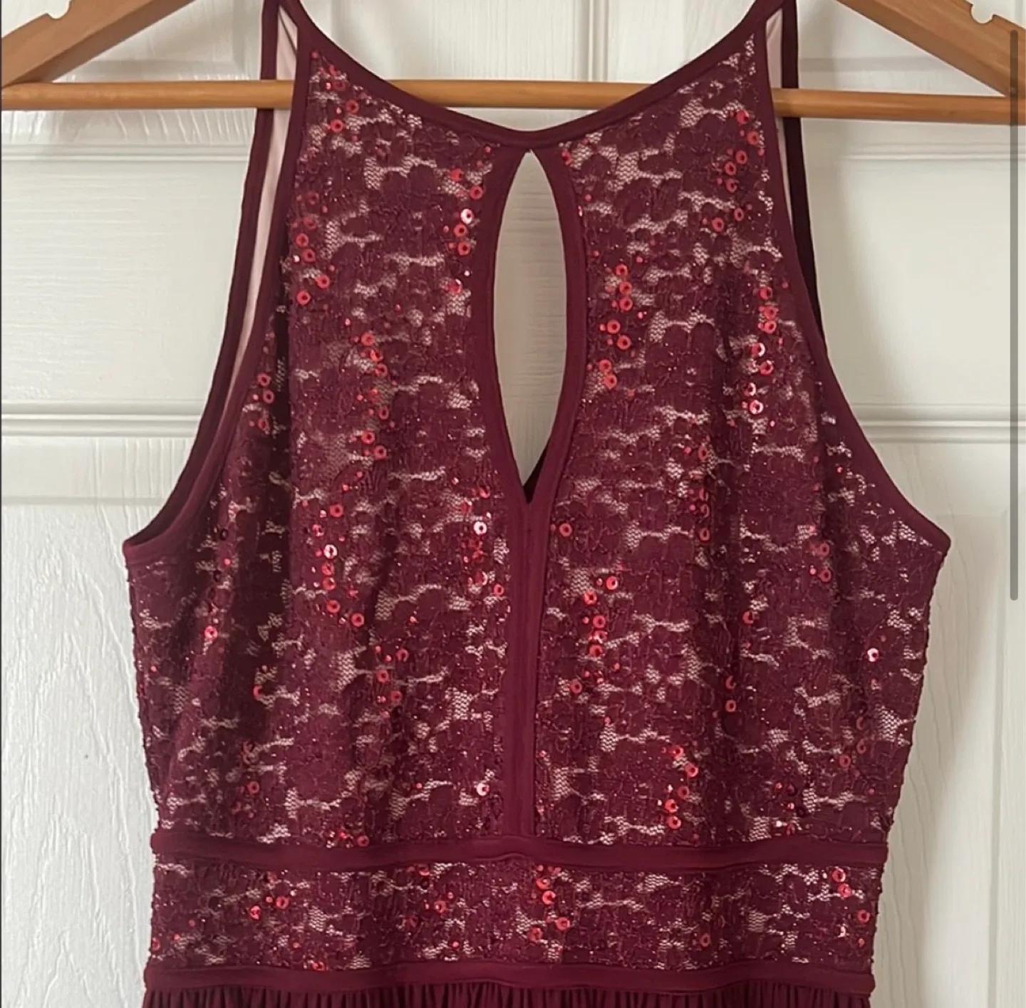 Laura Burgundy Sequin Lace Maxi Dress size 4 image indicator(2)