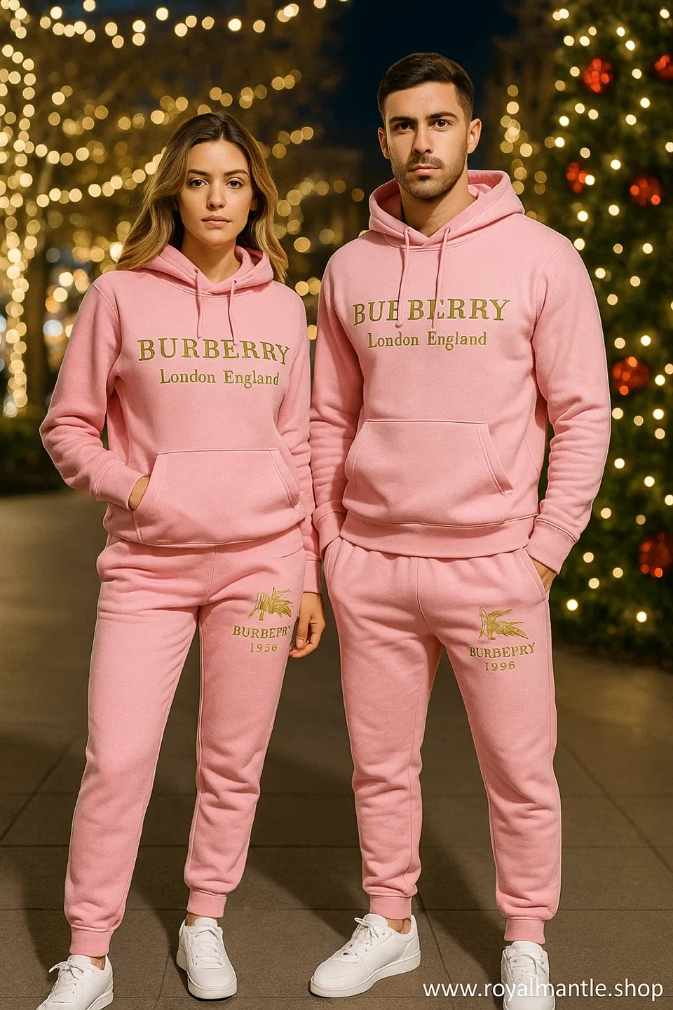 Burberry Pink Hoodie & Sweatpants Set unisex size M