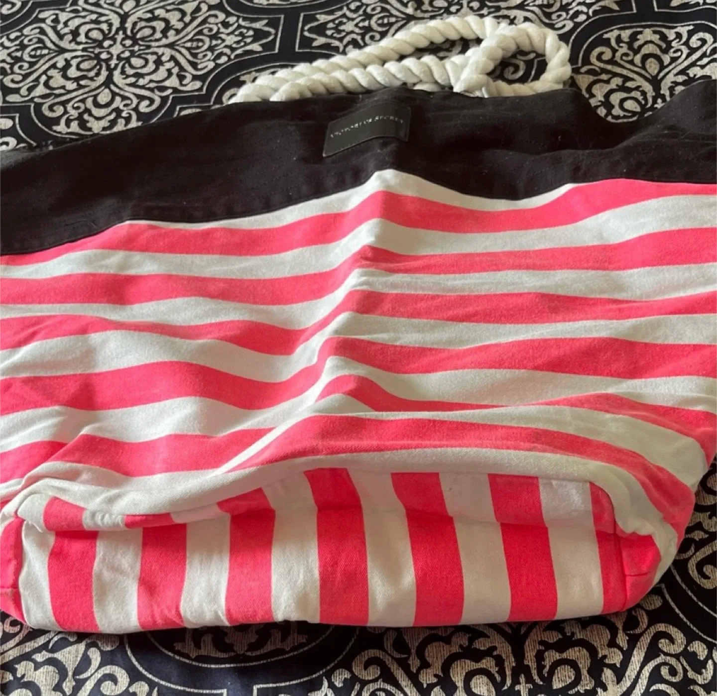 2 Victoria's Secret Pink Striped Tote Bags