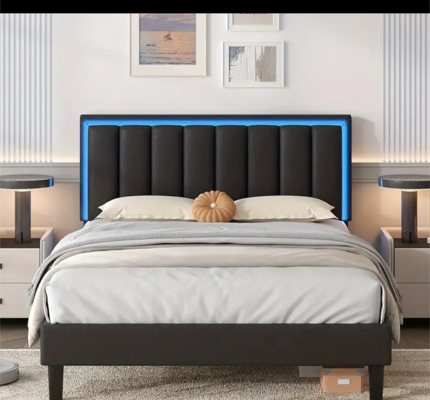 Queen Bed Frame with LED Headboard
