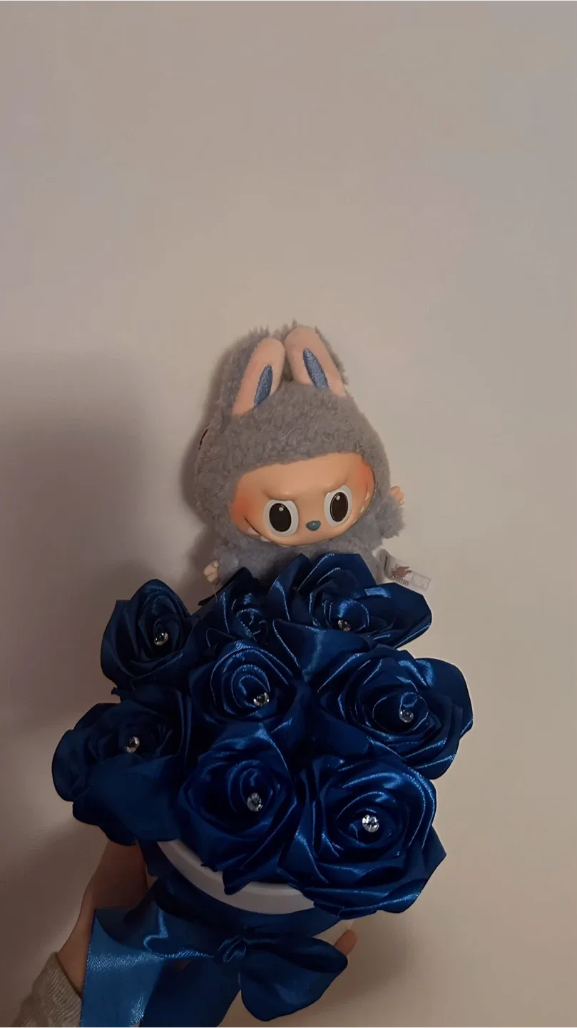 Luxury Blue Rose Bouquet with Original Labubu Doll – Burlington