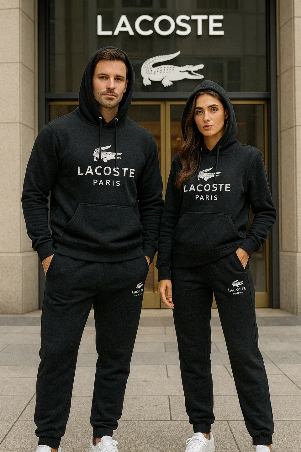 Lacoste Paris Black Hoodie & Sweatpants Set