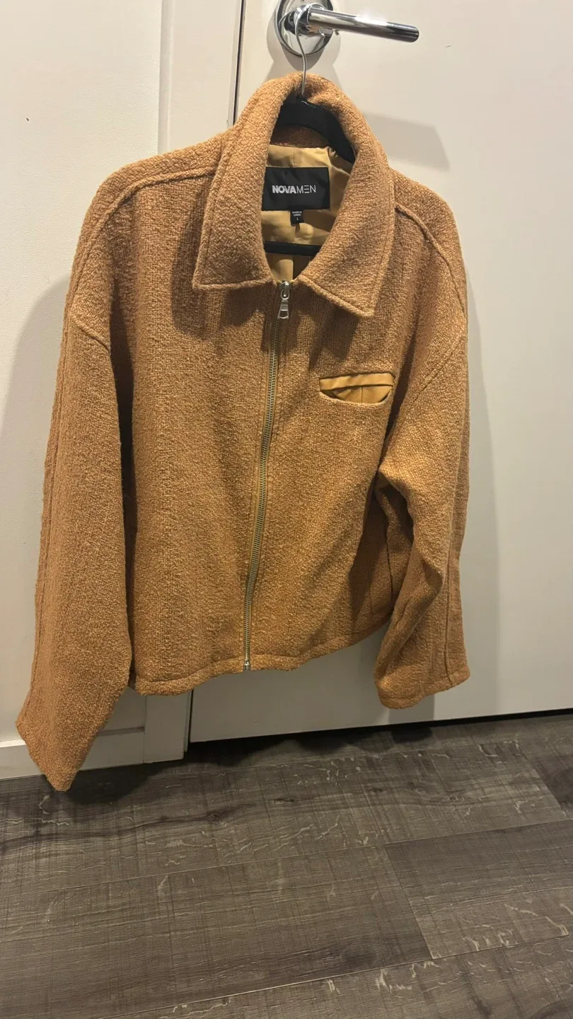 Nova Men Brown Textured Zip Up Jacket